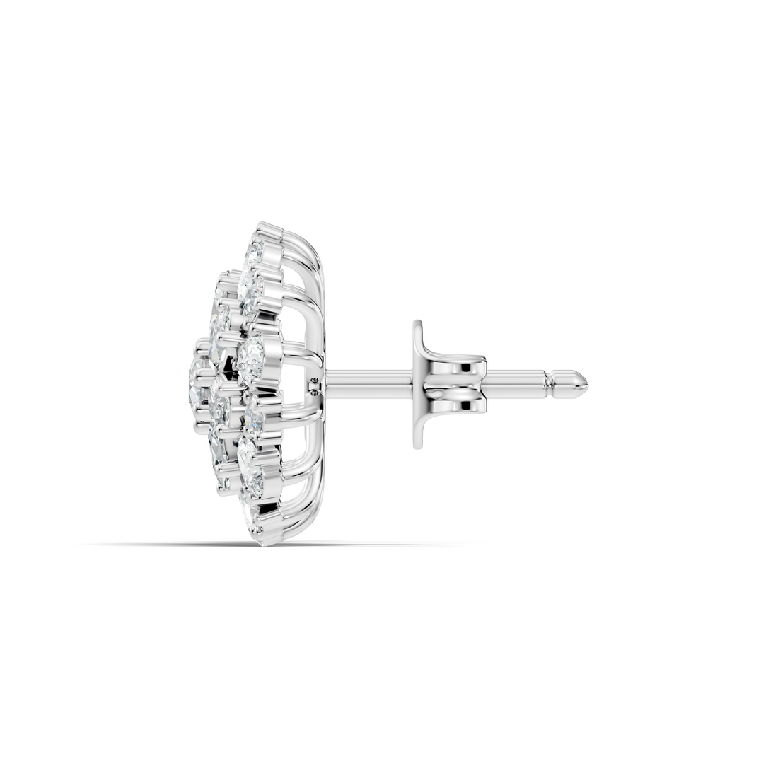 Multi-Shape Diamond Floral Sunburst Cluster Stud