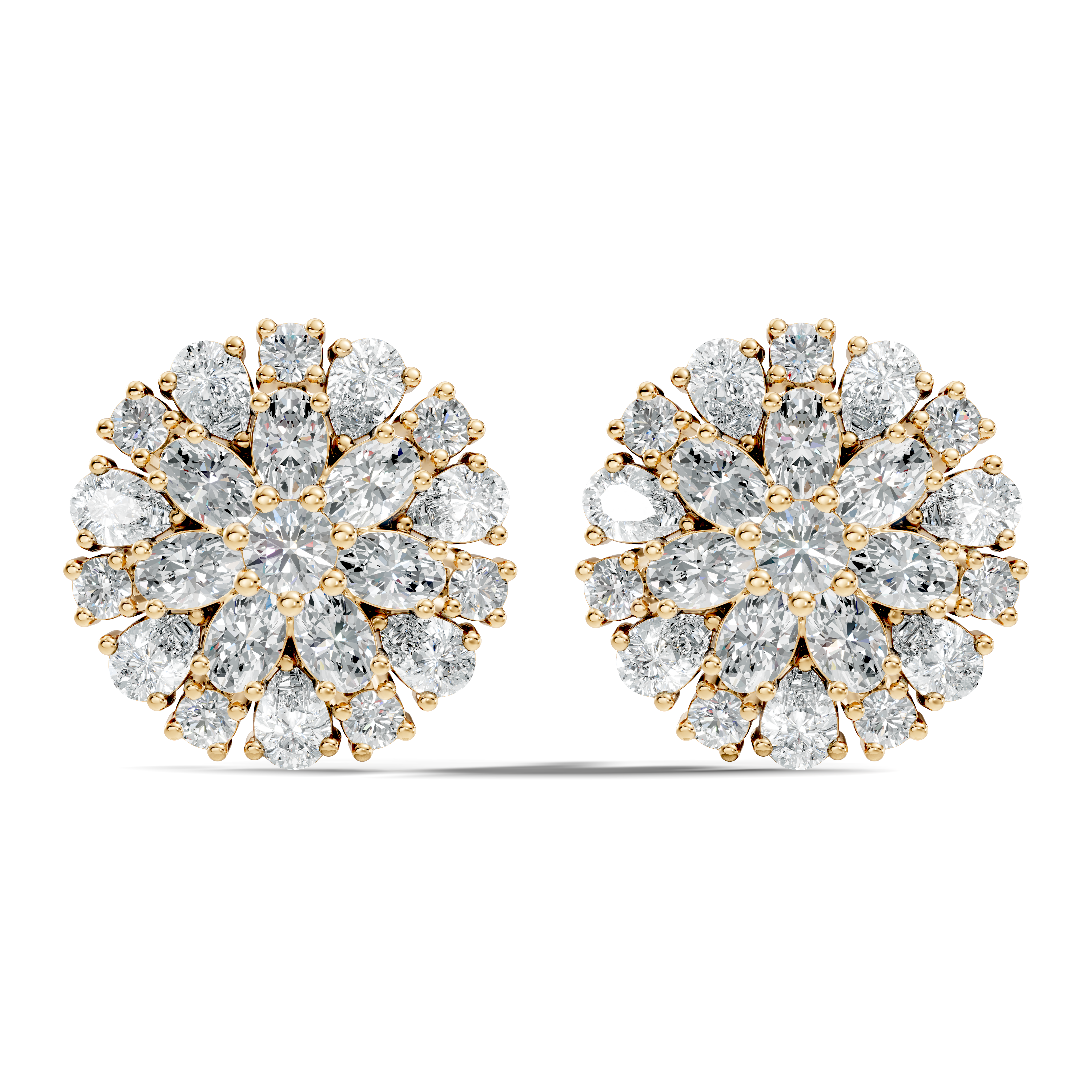 Multi-Shape Diamond Floral Sunburst Cluster Stud