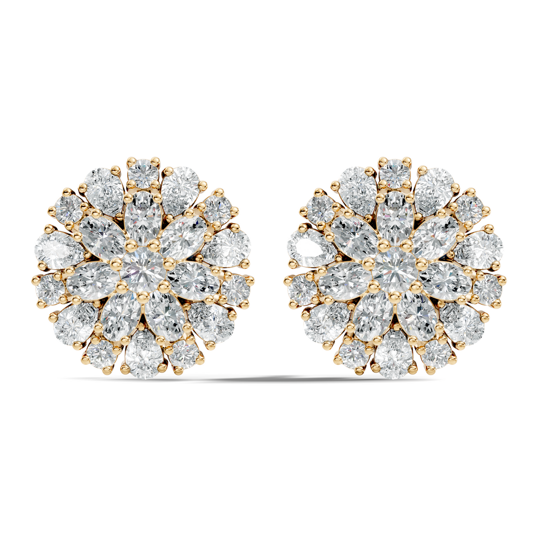 Multi-Shape Diamond Floral Sunburst Cluster Stud