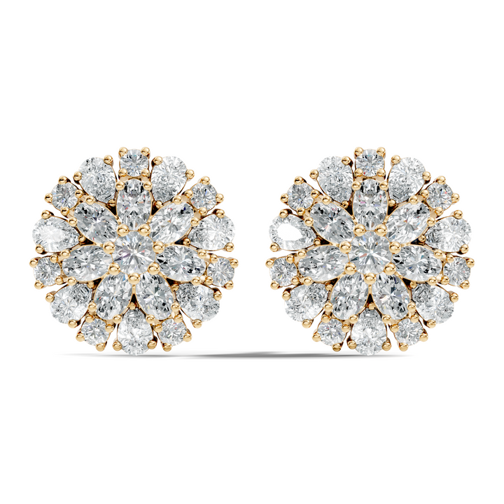 Multi-Shape Diamond Floral Sunburst Cluster Stud