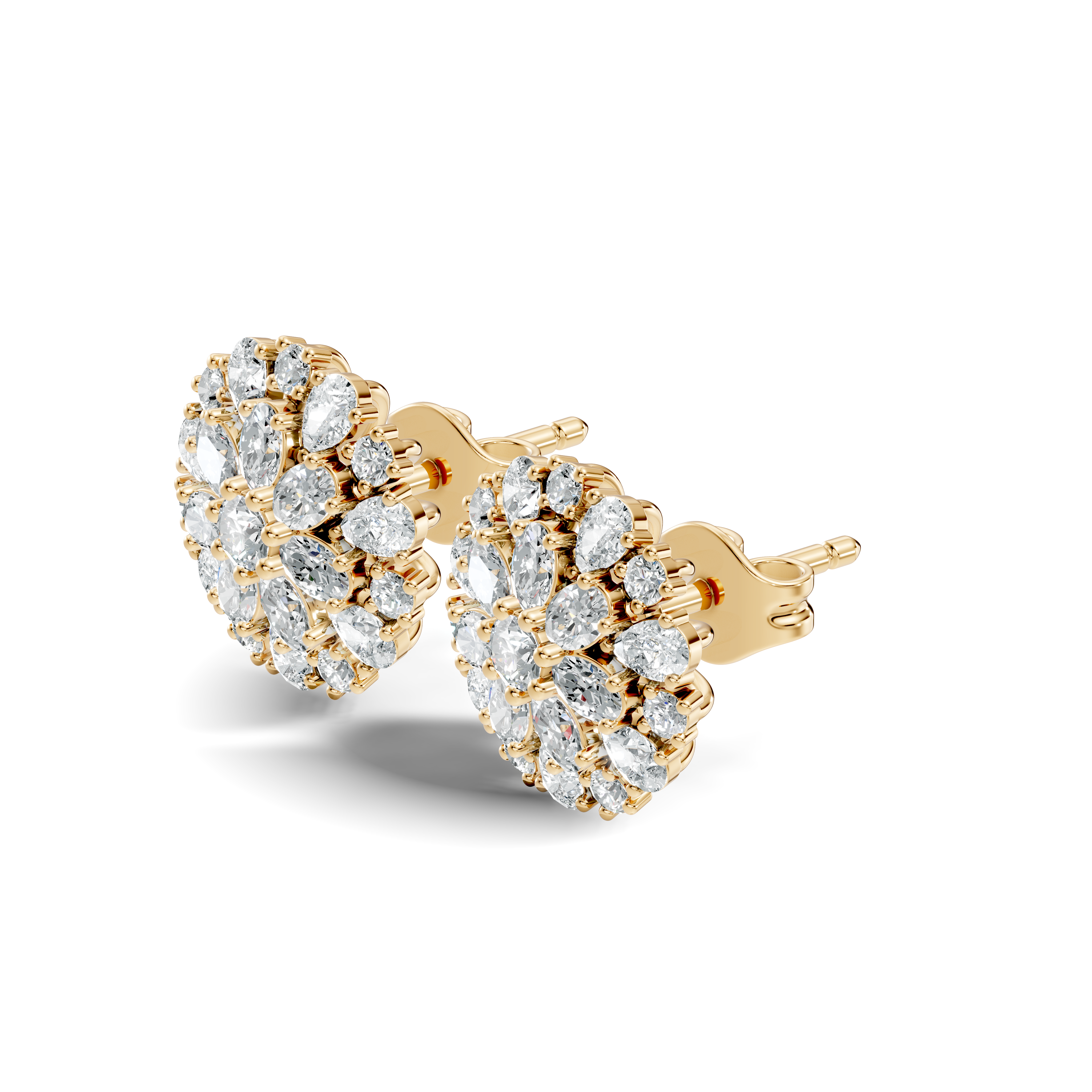 Multi-Shape Diamond Floral Sunburst Cluster Stud