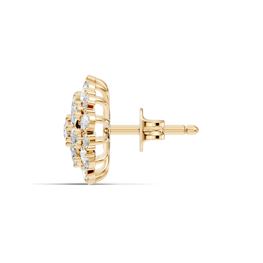 Multi-Shape Diamond Floral Sunburst Cluster Stud