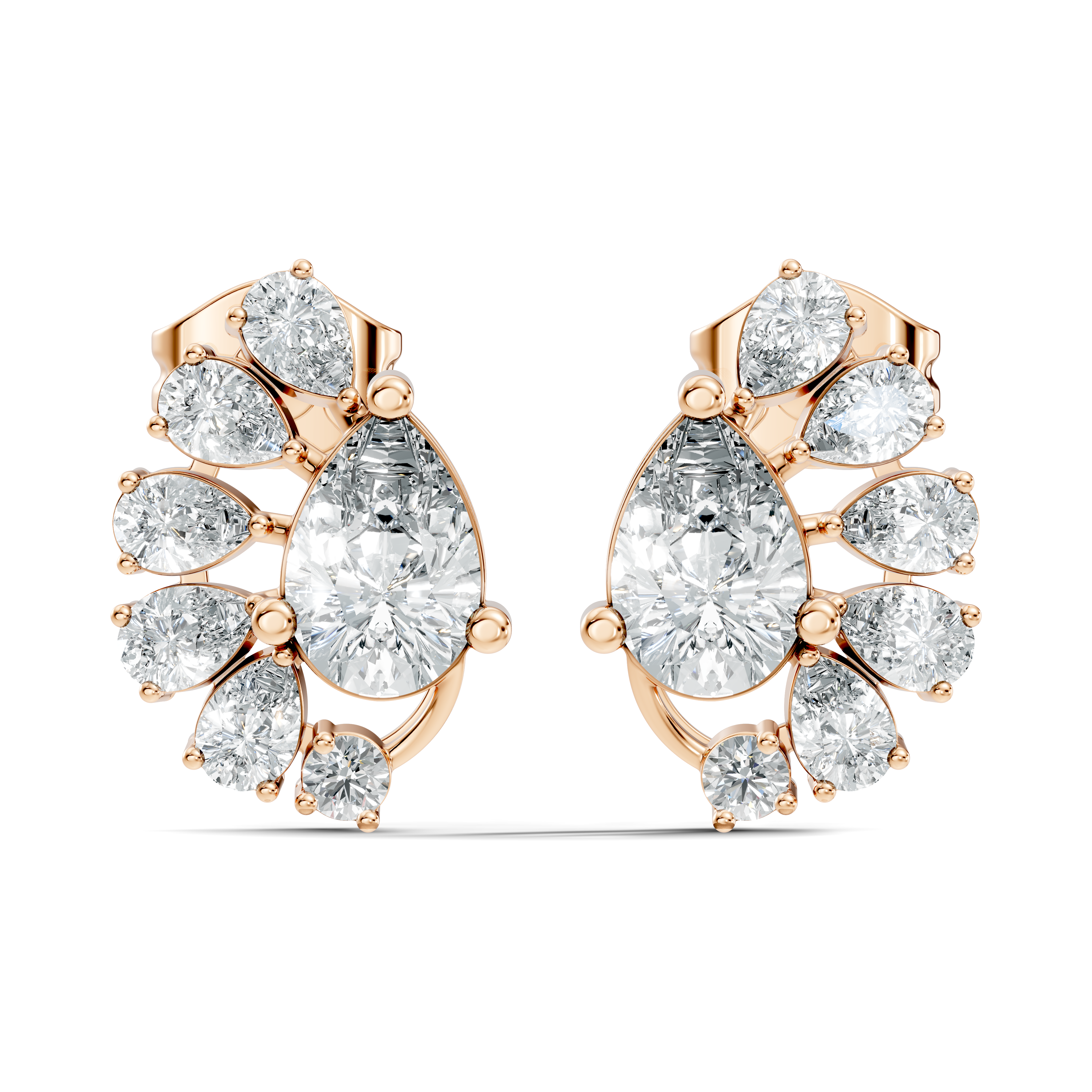 Pear & Round Diamond Asymmetric Fan Cluster Stud