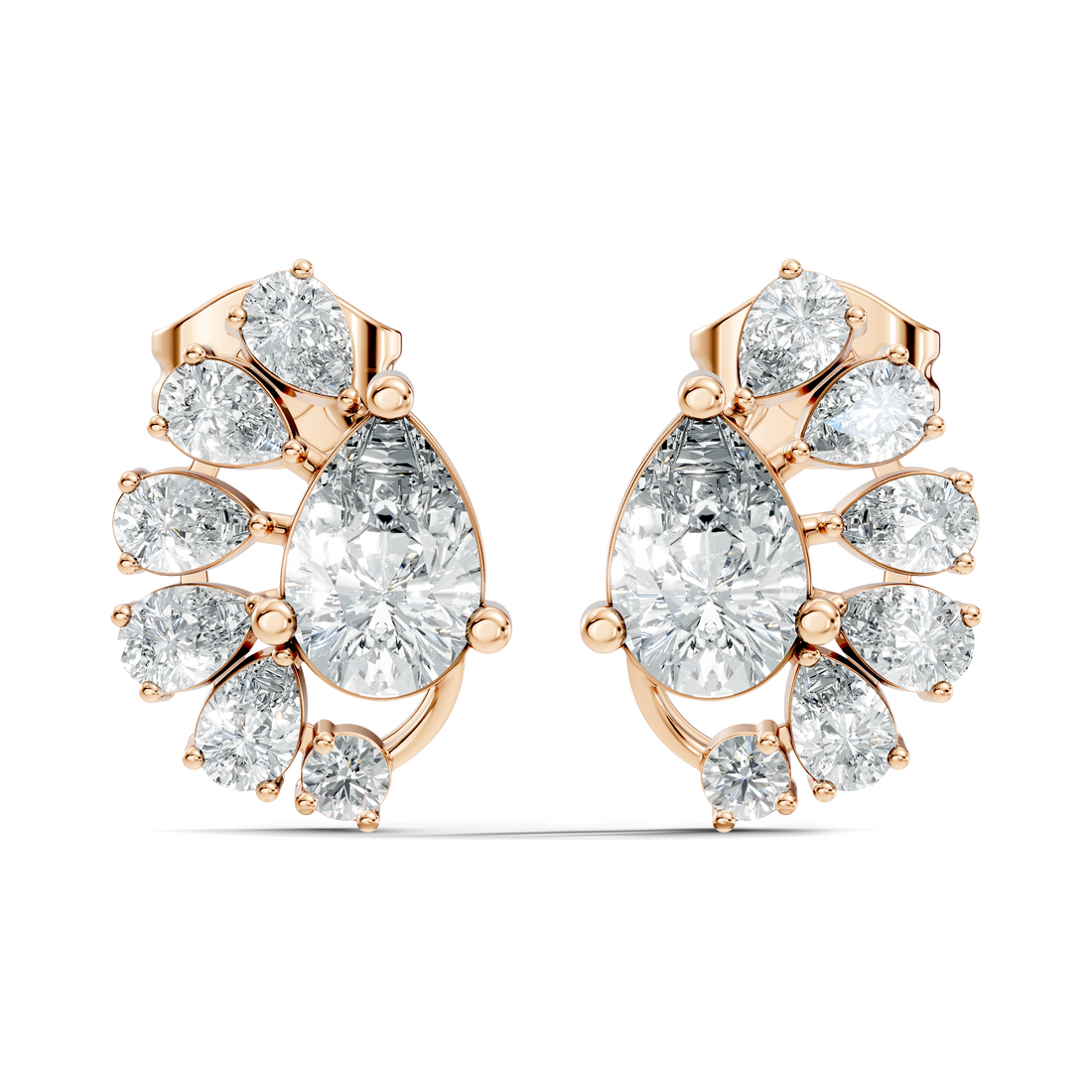 Pear & Round Diamond Asymmetric Fan Cluster Stud