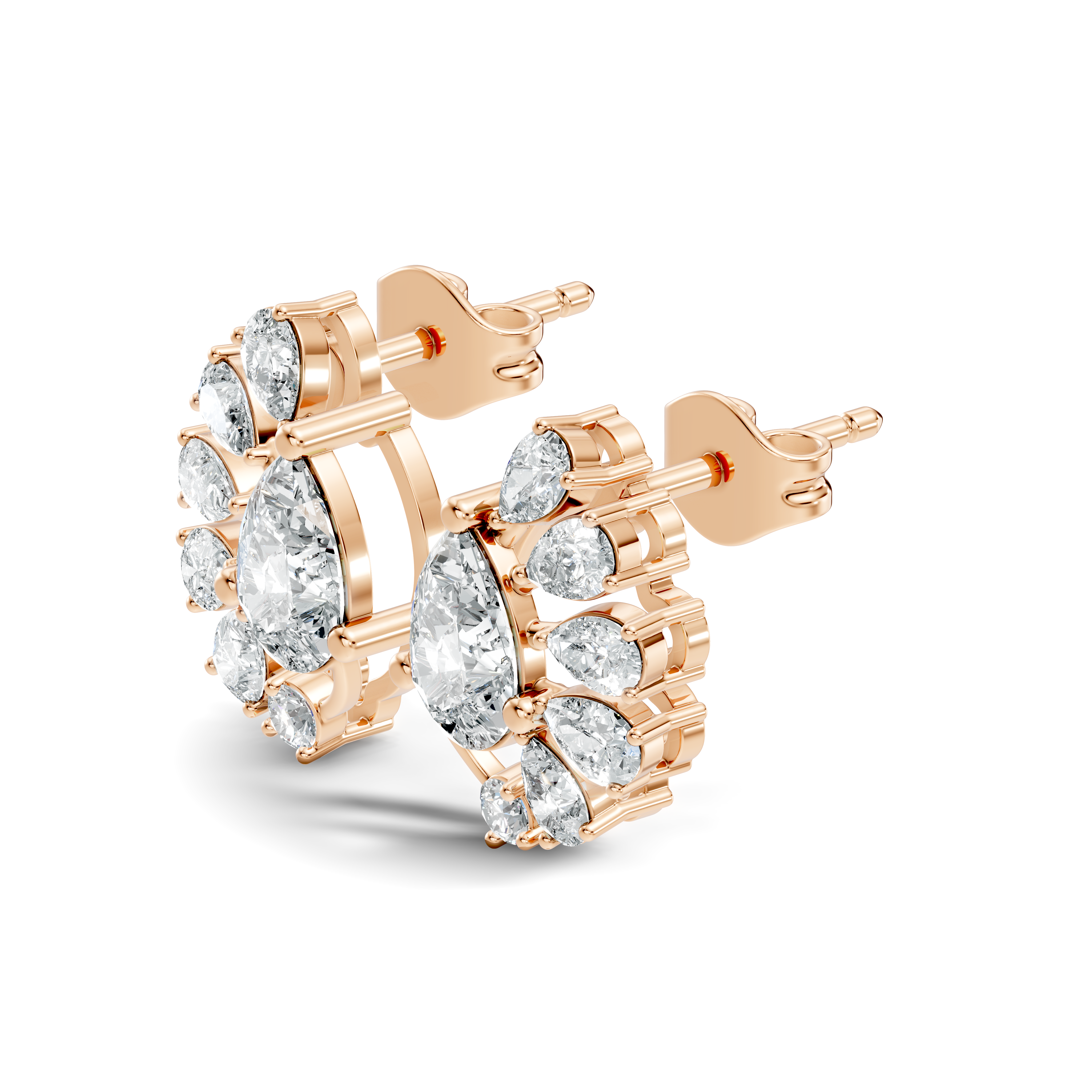 Pear & Round Diamond Asymmetric Fan Cluster Stud
