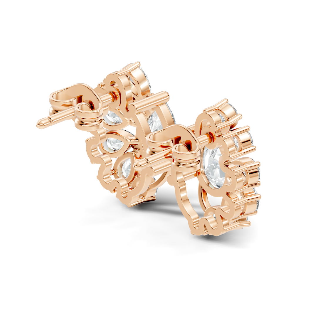 Pear & Round Diamond Asymmetric Fan Cluster Stud