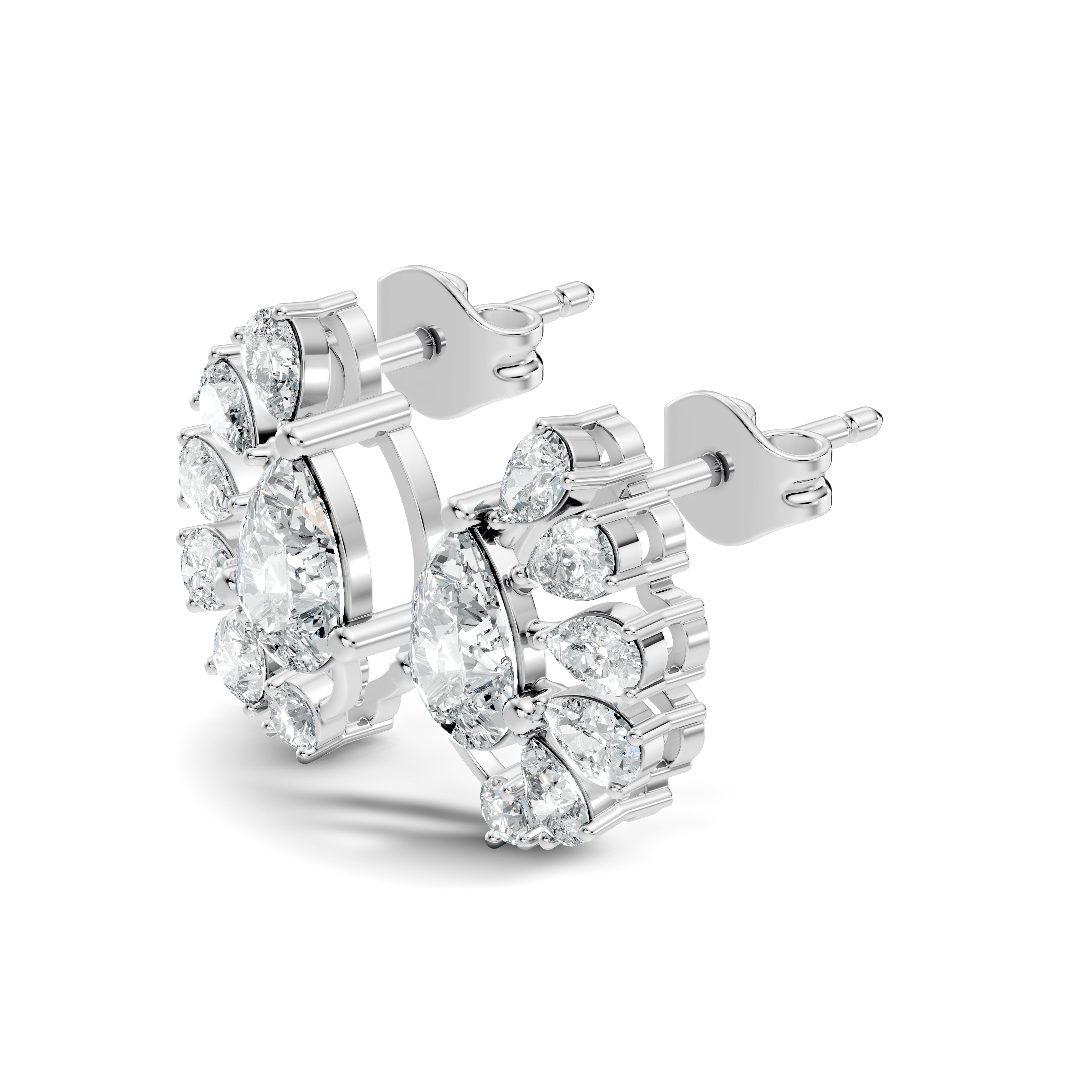 Pear & Round Diamond Asymmetric Fan Cluster Stud