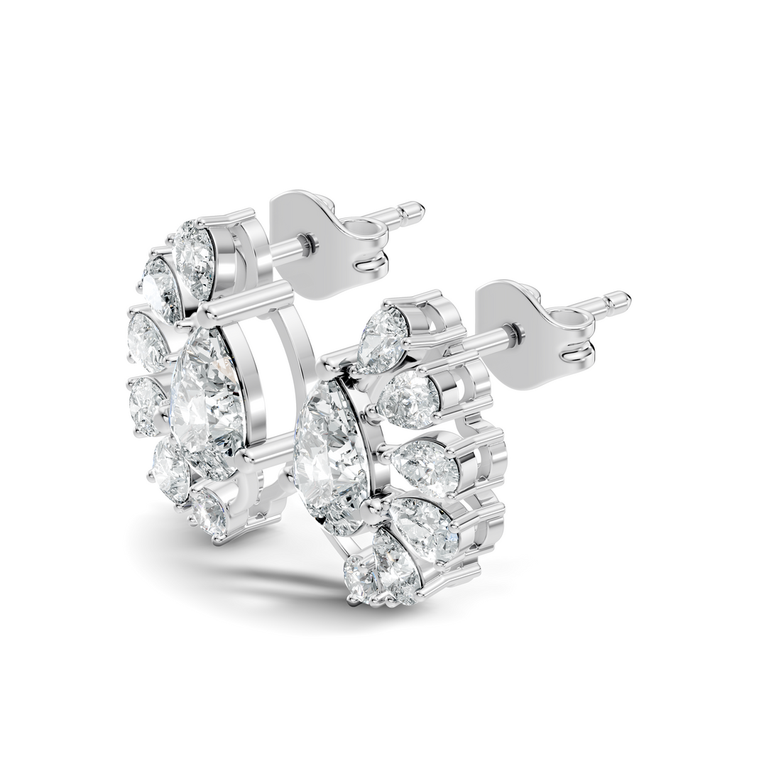 Pear & Round Diamond Asymmetric Fan Cluster Stud