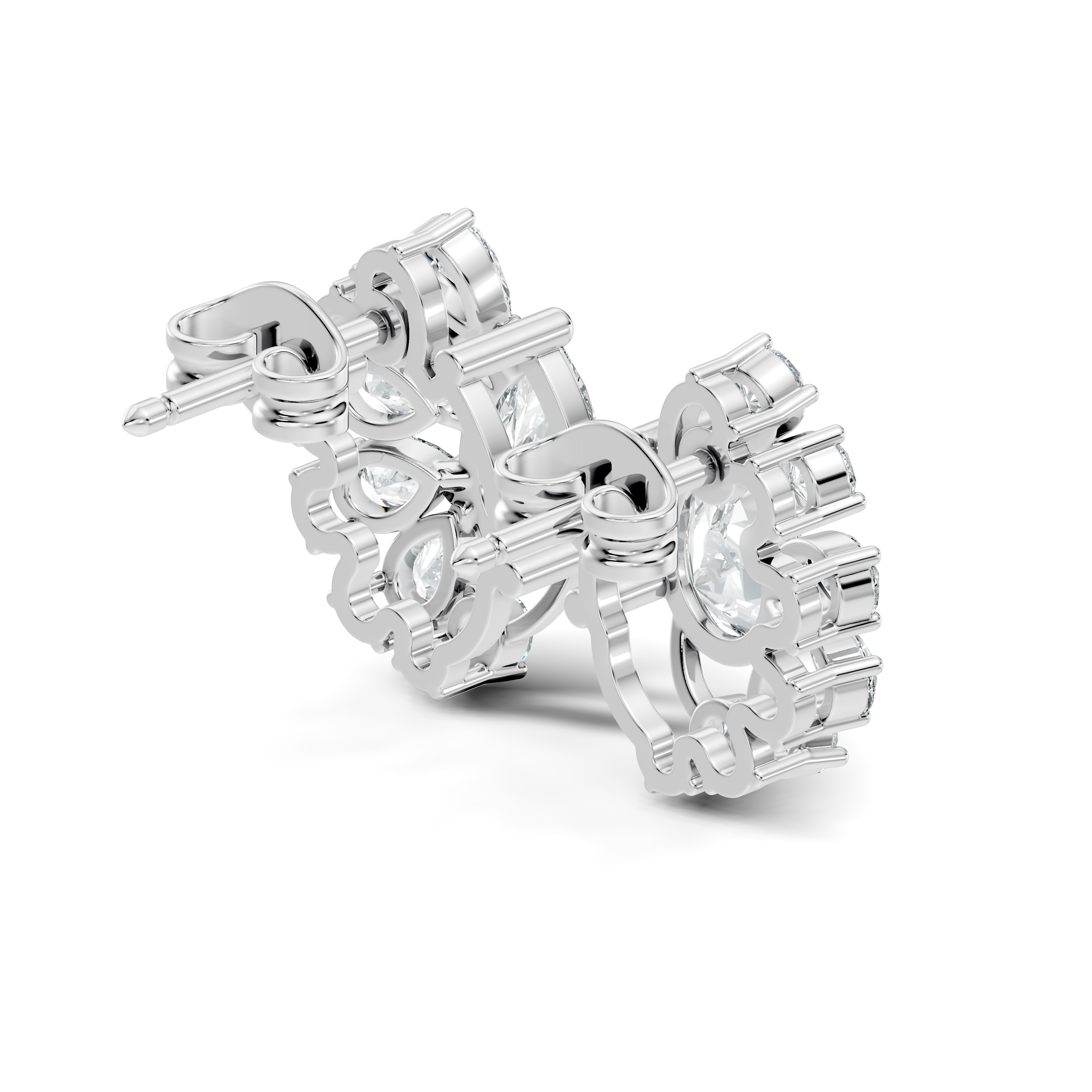 Pear & Round Diamond Asymmetric Fan Cluster Stud