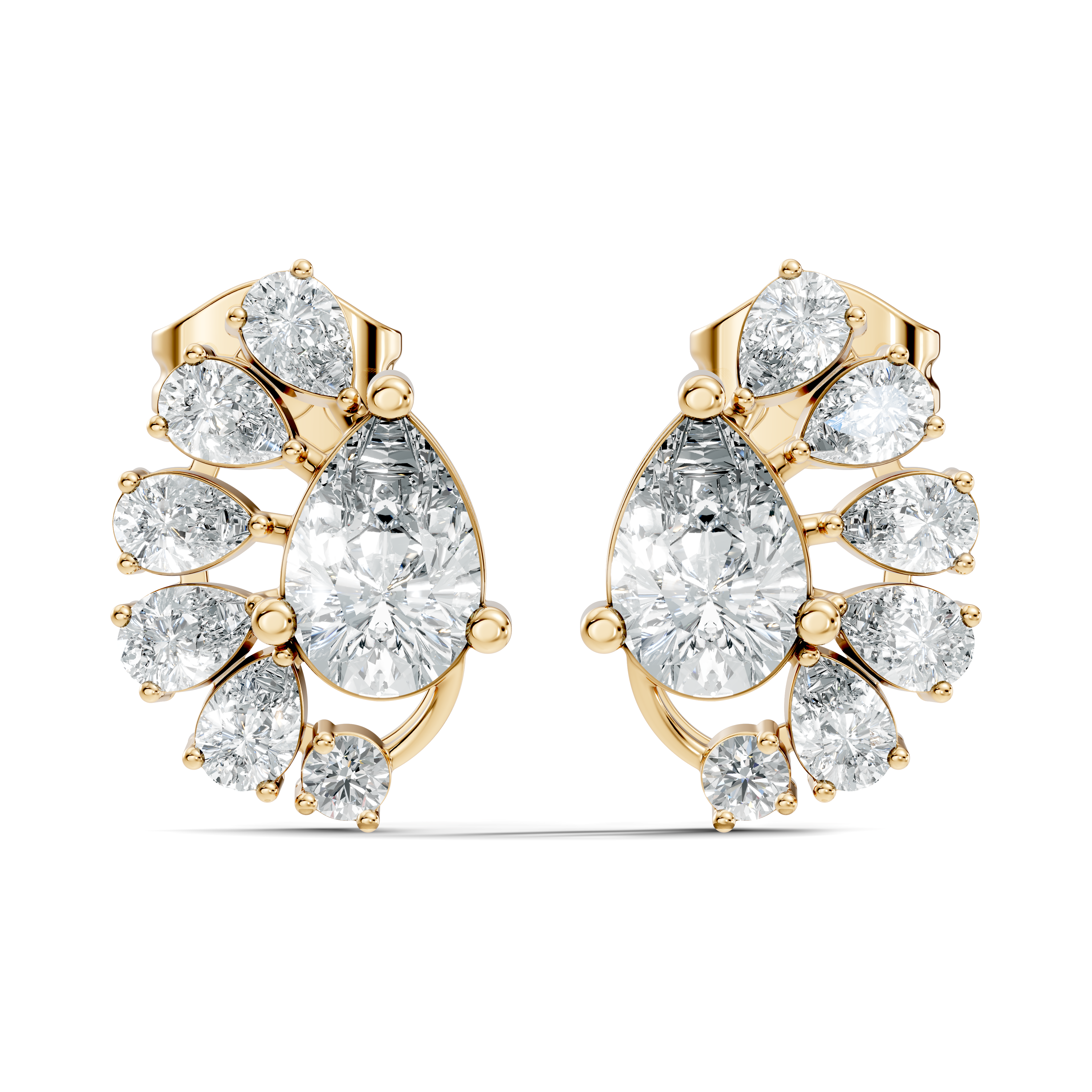 Pear & Round Diamond Asymmetric Fan Cluster Stud