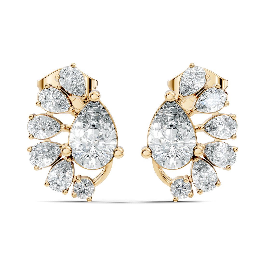 Pear & Round Diamond Asymmetric Fan Cluster Stud