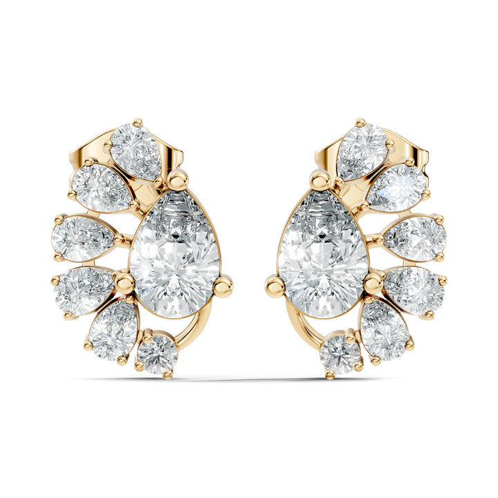 Pear & Round Diamond Asymmetric Fan Cluster Stud