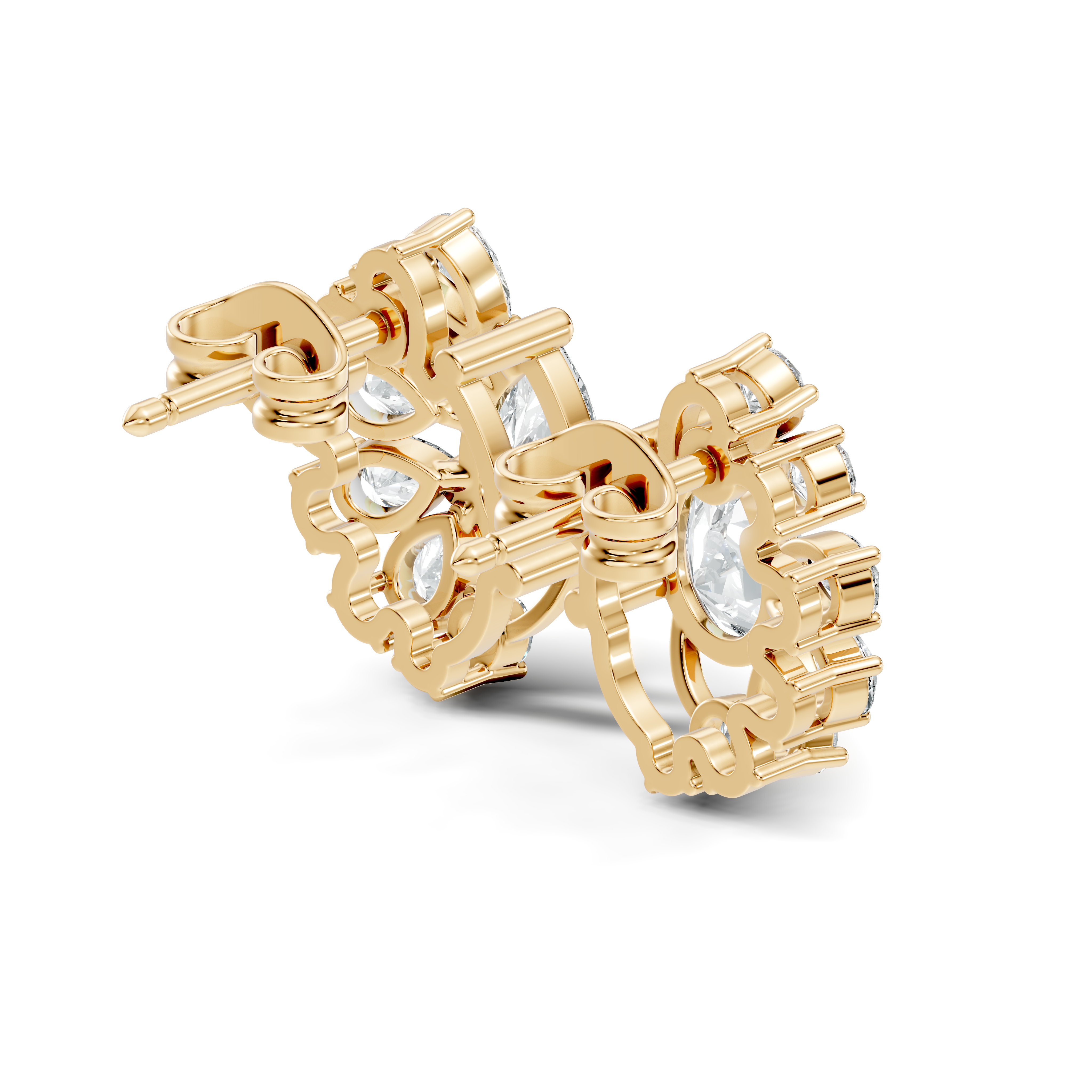 Pear & Round Diamond Asymmetric Fan Cluster Stud