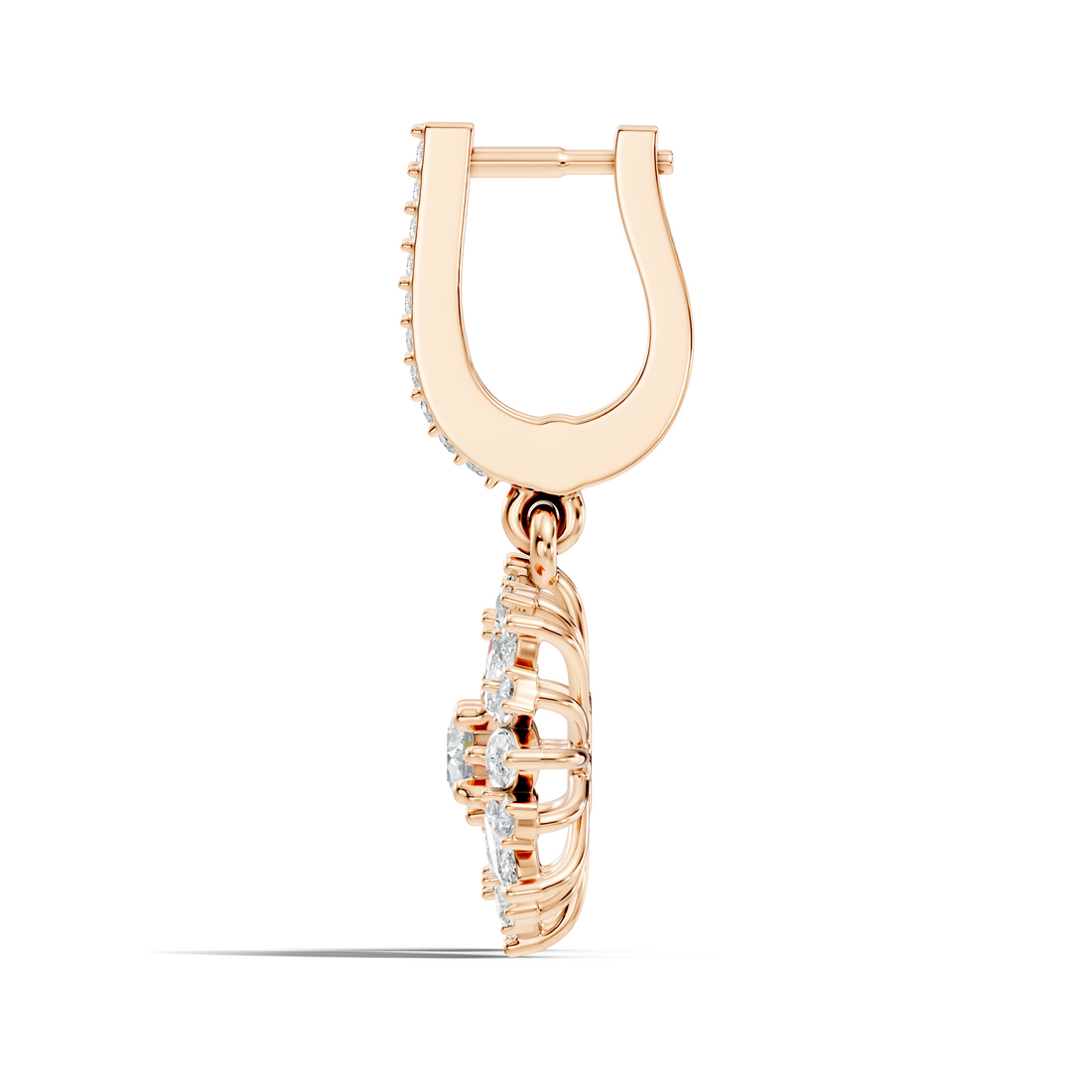 Marquise & Round Diamond Floral Sunburst Drop Earrings with Pavé Huggie Hoops