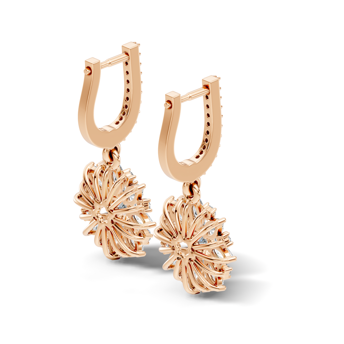 Marquise & Round Diamond Floral Sunburst Drop Earrings with Pavé Huggie Hoops