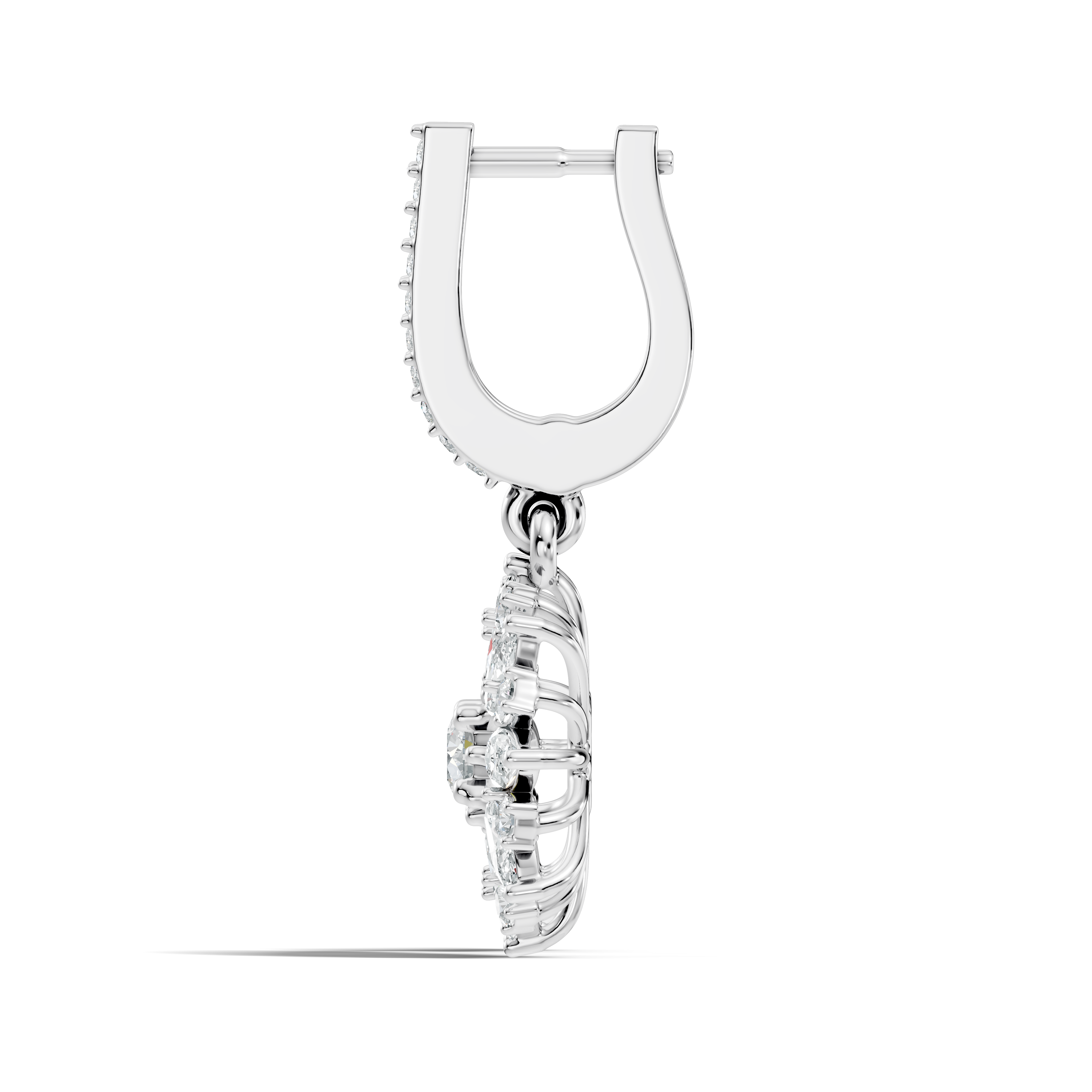 Marquise & Round Diamond Floral Sunburst Drop Earrings with Pavé Huggie Hoops
