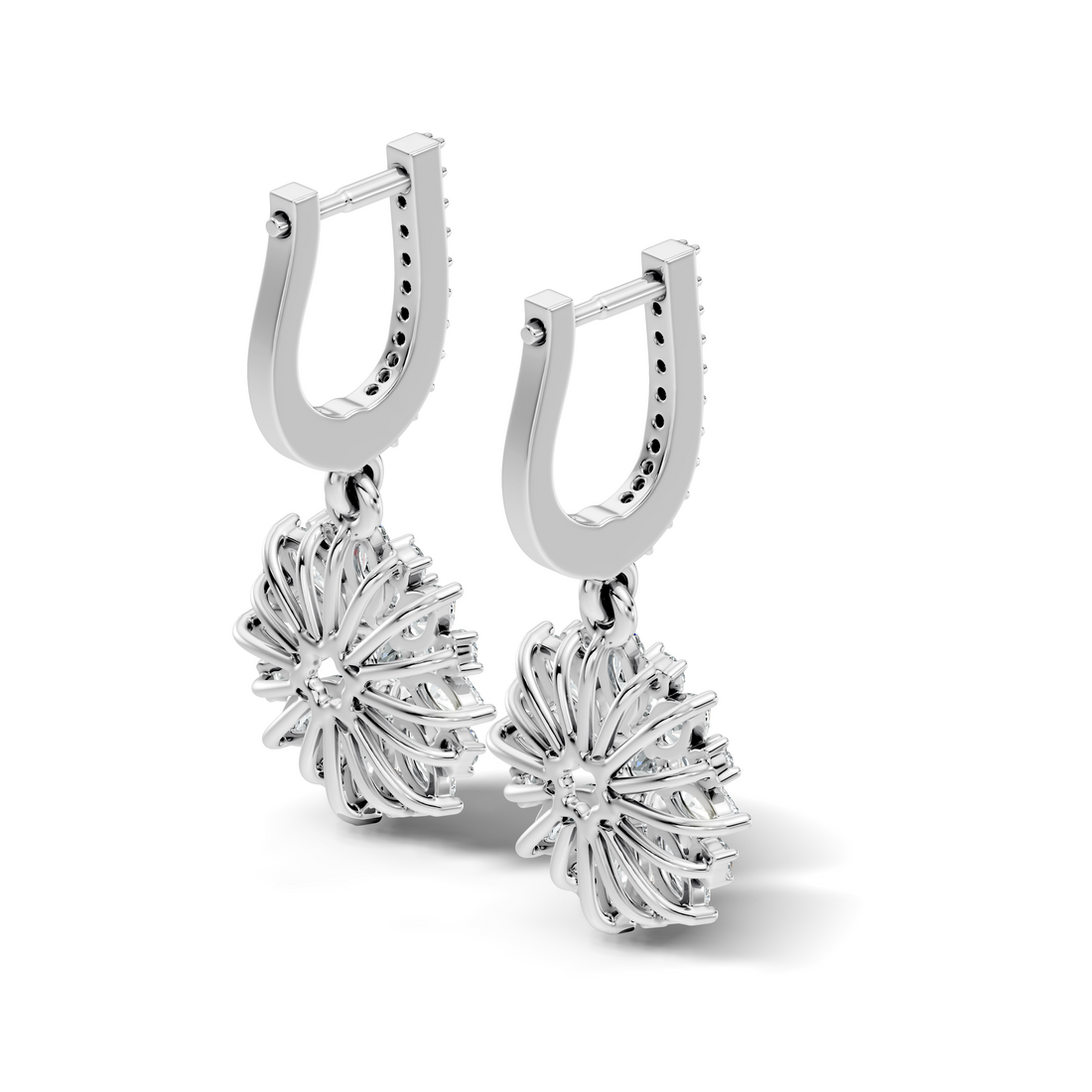 Marquise & Round Diamond Floral Sunburst Drop Earrings with Pavé Huggie Hoops