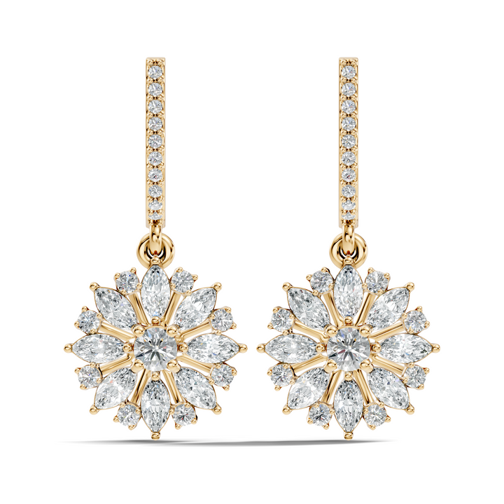 Marquise & Round Diamond Floral Sunburst Drop Earrings with Pavé Huggie Hoops