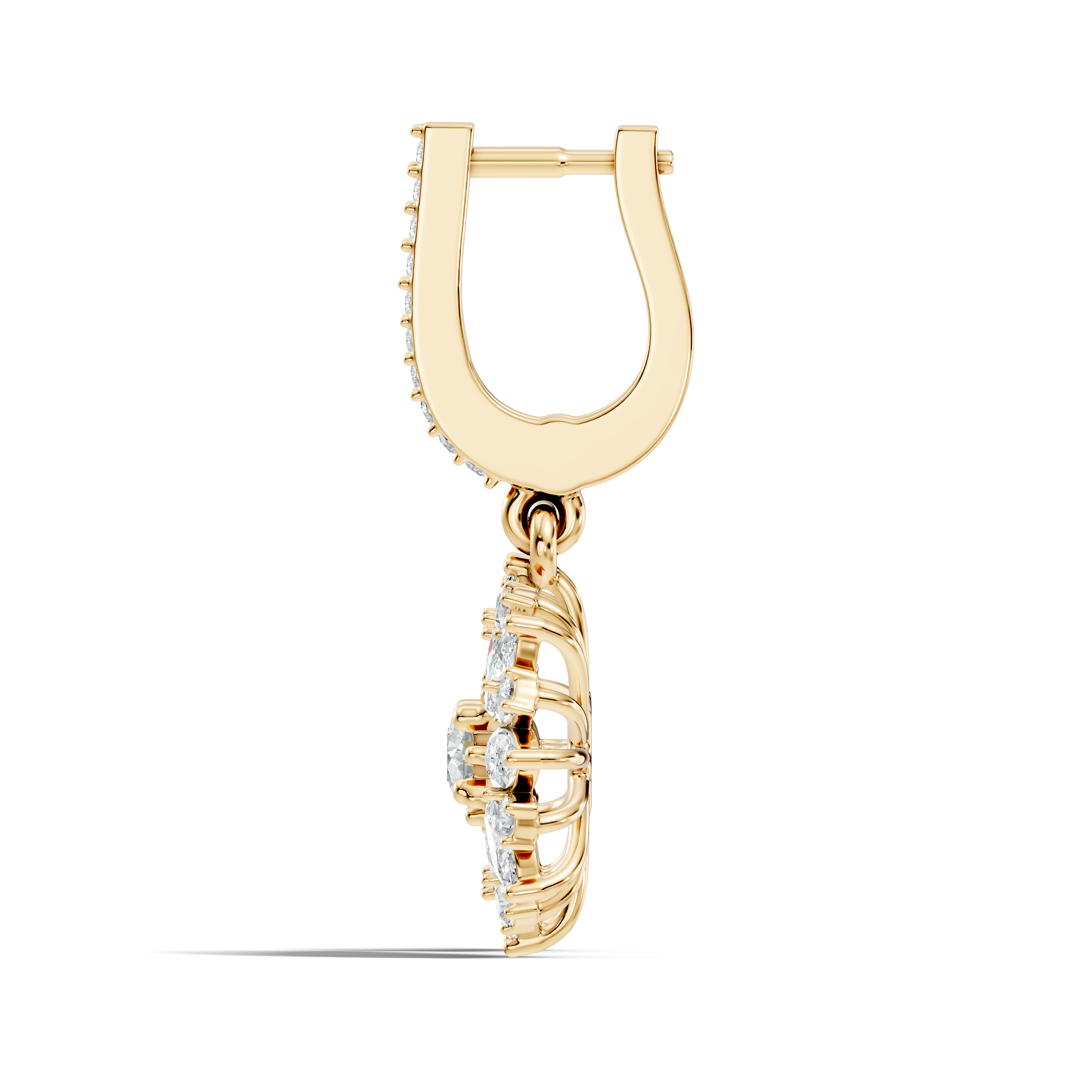 Marquise & Round Diamond Floral Sunburst Drop Earrings with Pavé Huggie Hoops