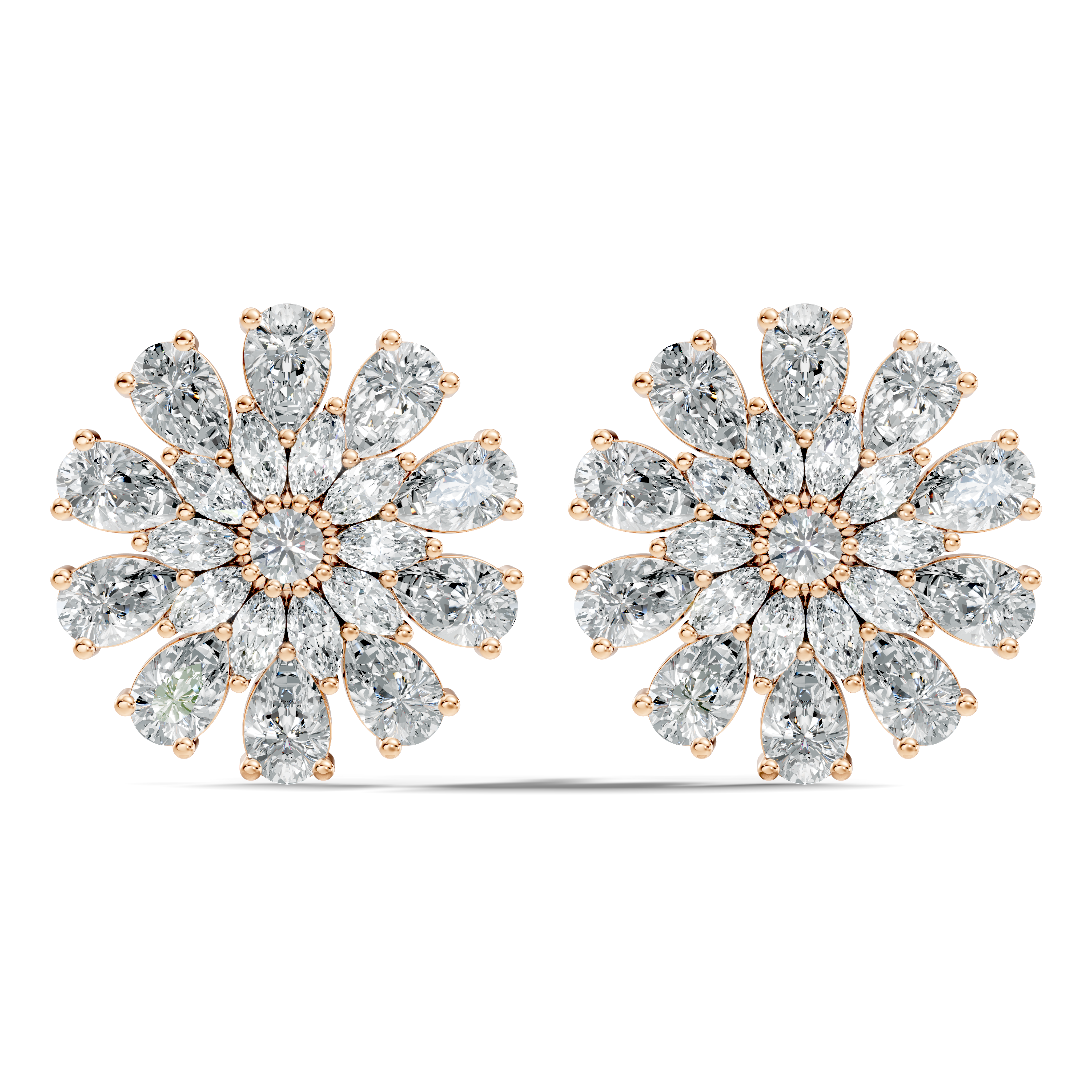 Pear, Marquise & Round Diamond Floral Sunburst Cluster Stud