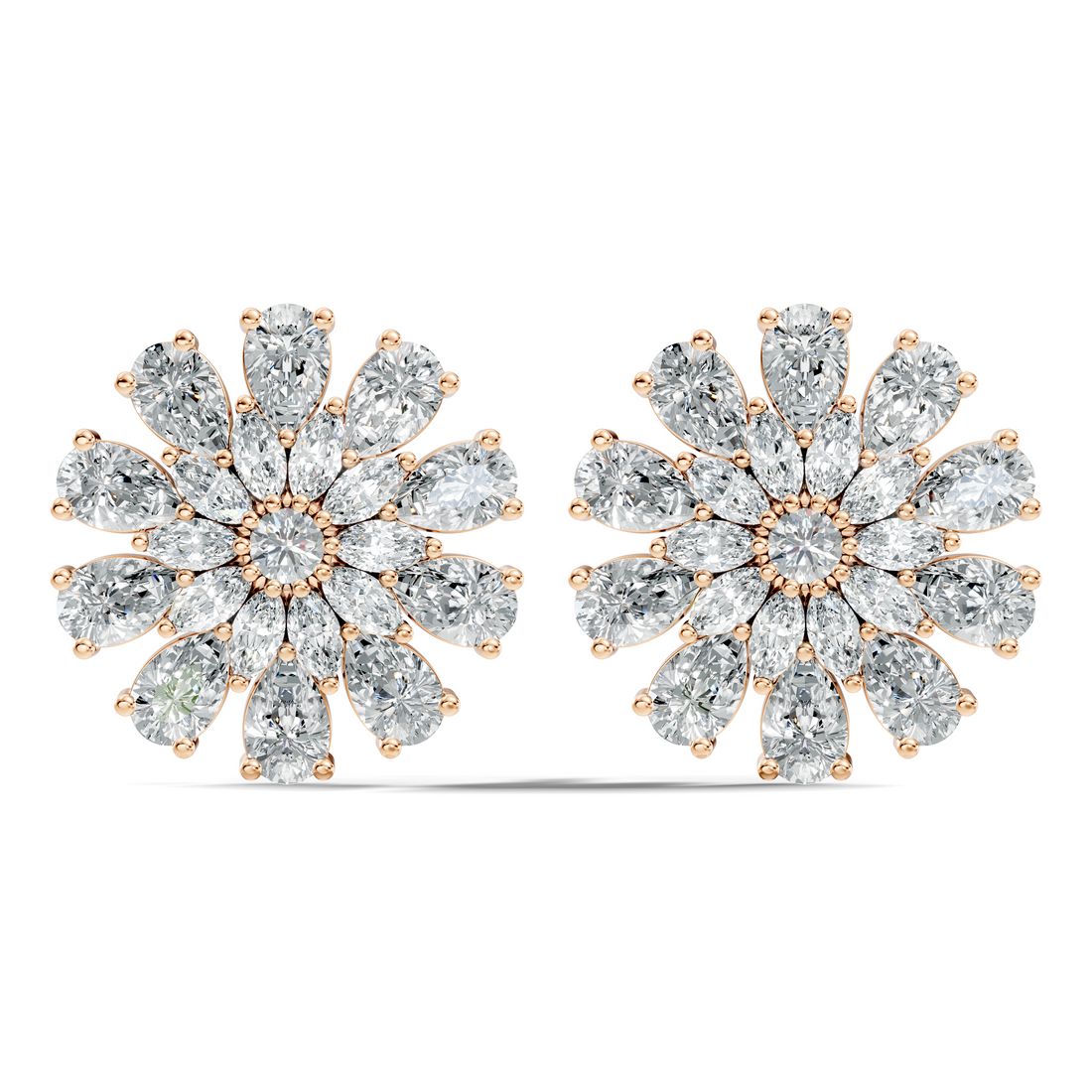 Pear, Marquise & Round Diamond Floral Sunburst Cluster Stud
