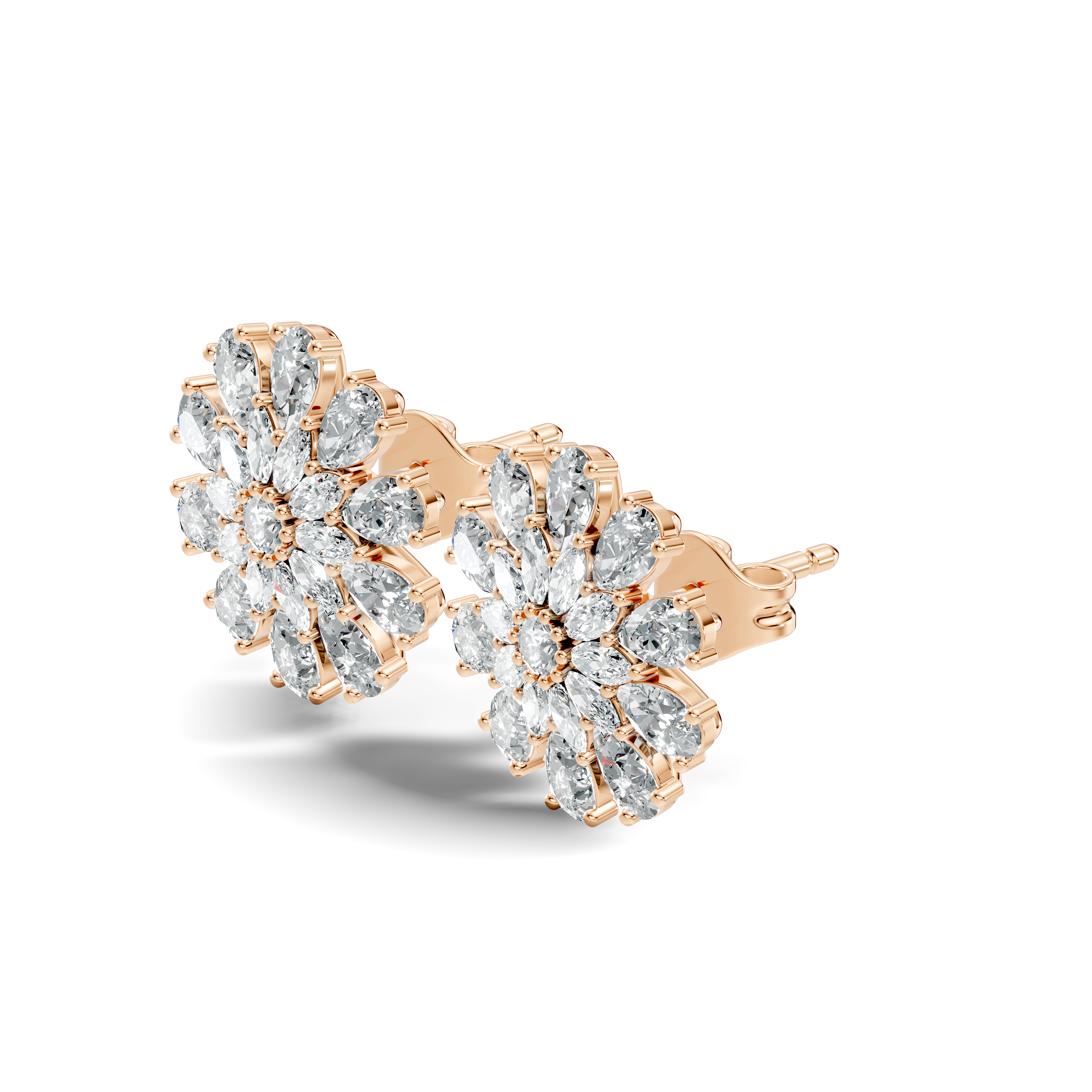 Pear, Marquise & Round Diamond Floral Sunburst Cluster Stud