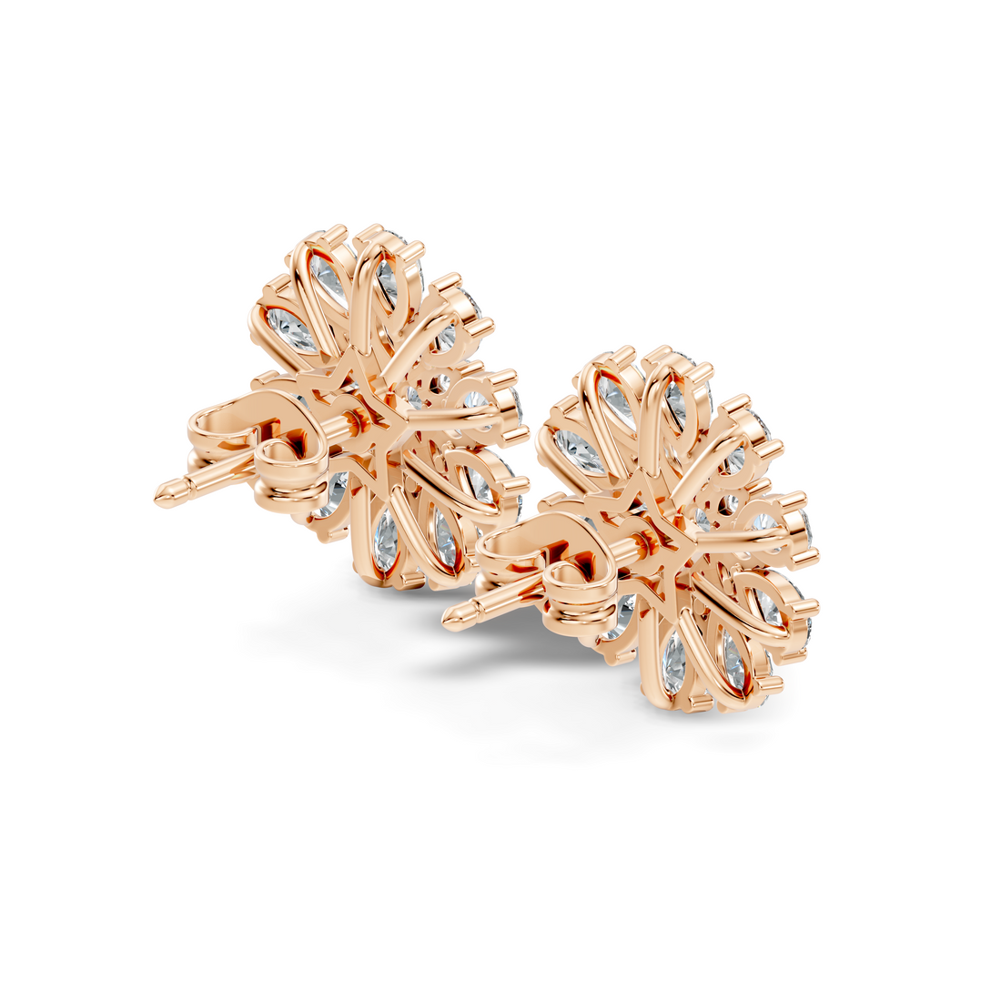 Pear, Marquise & Round Diamond Floral Sunburst Cluster Stud