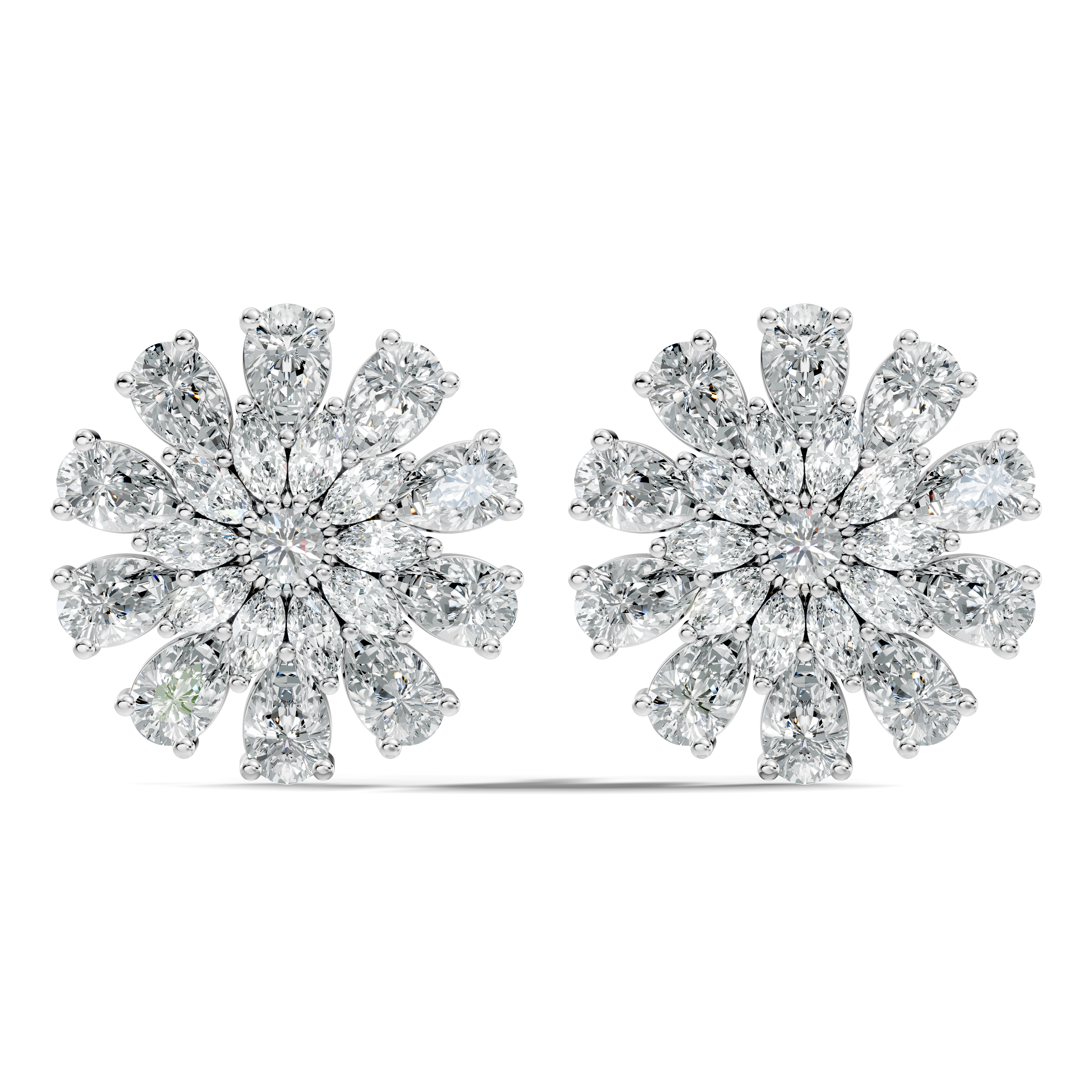 Pear, Marquise & Round Diamond Floral Sunburst Cluster Stud