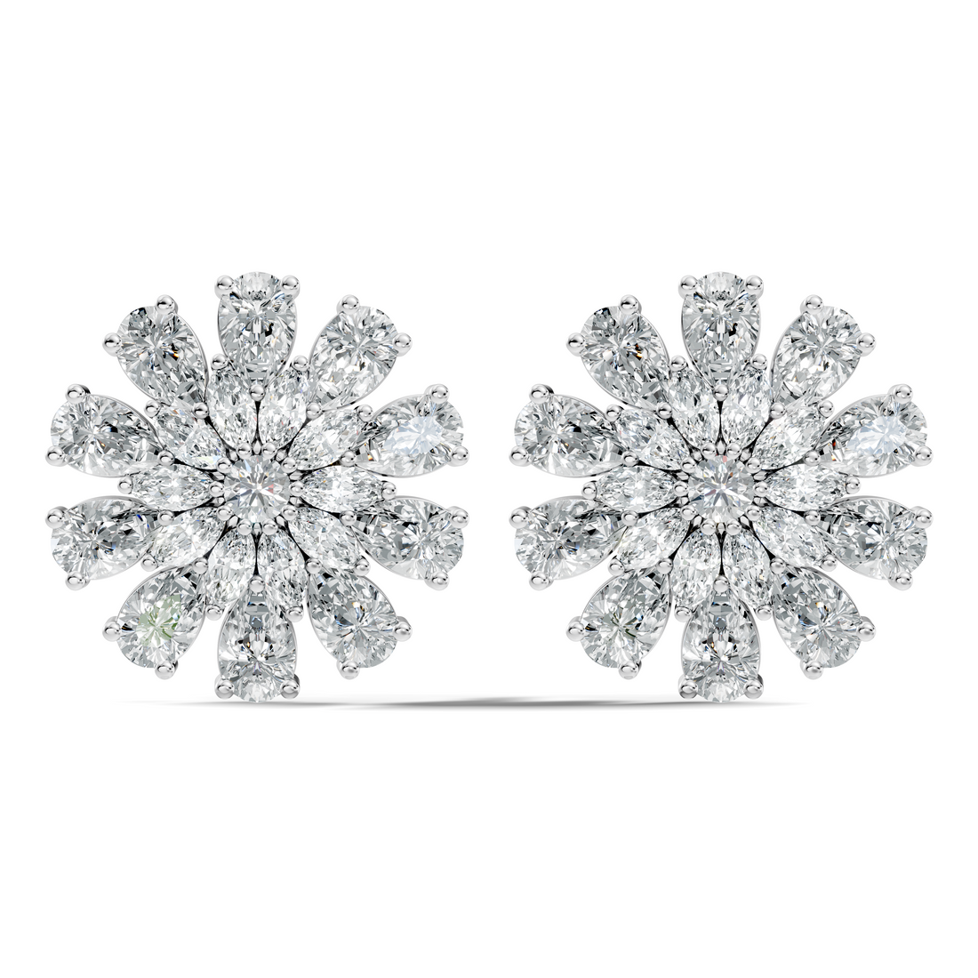 Pear, Marquise & Round Diamond Floral Sunburst Cluster Stud
