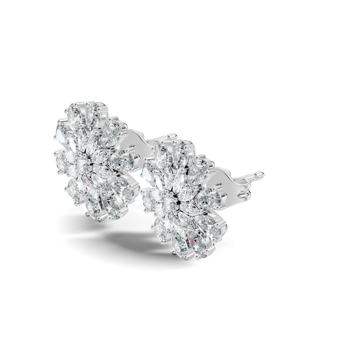 Pear, Marquise & Round Diamond Floral Sunburst Cluster Stud