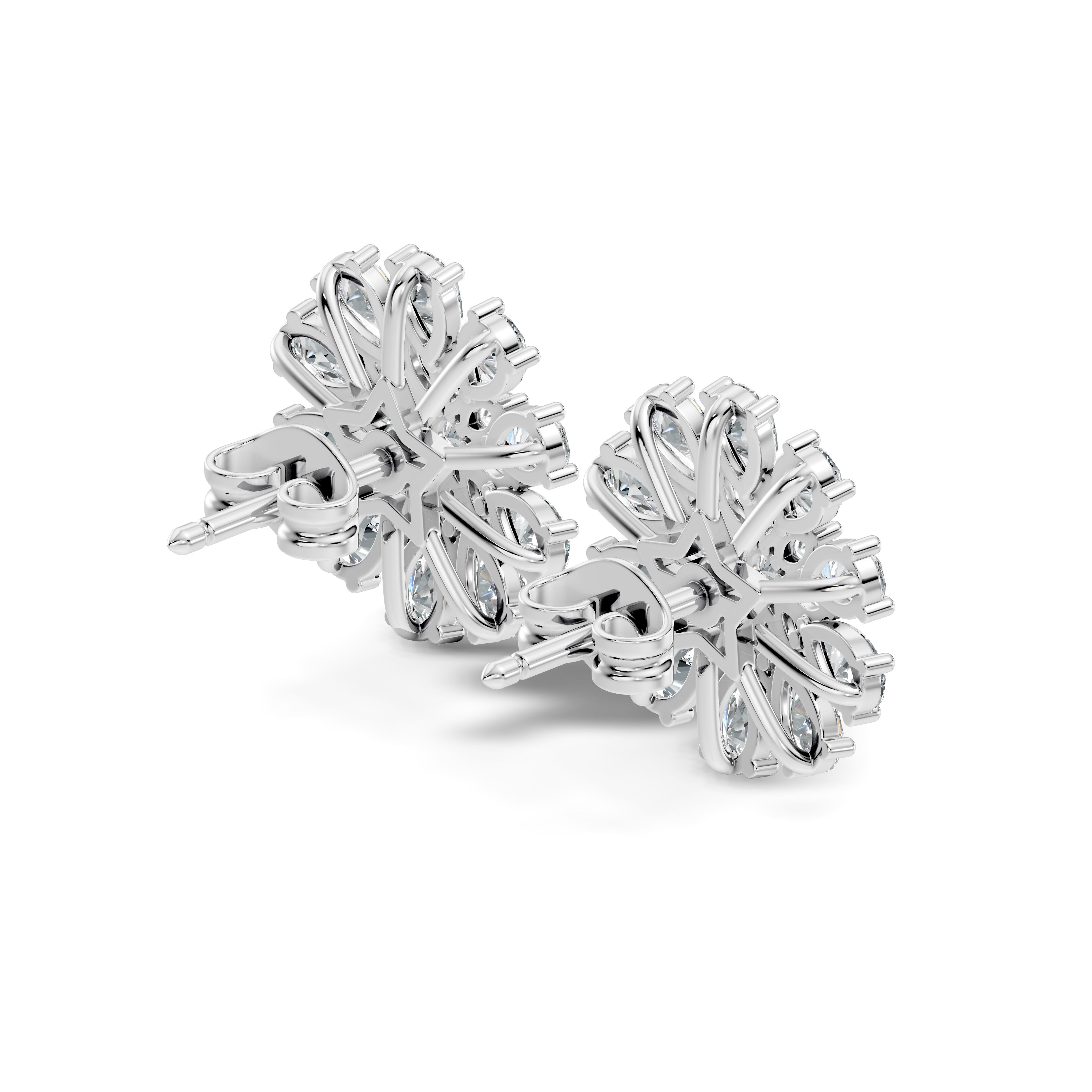 Pear, Marquise & Round Diamond Floral Sunburst Cluster Stud
