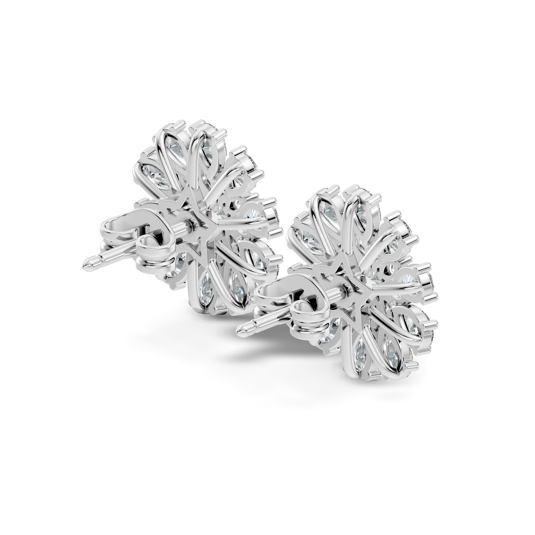 Pear, Marquise & Round Diamond Floral Sunburst Cluster Stud
