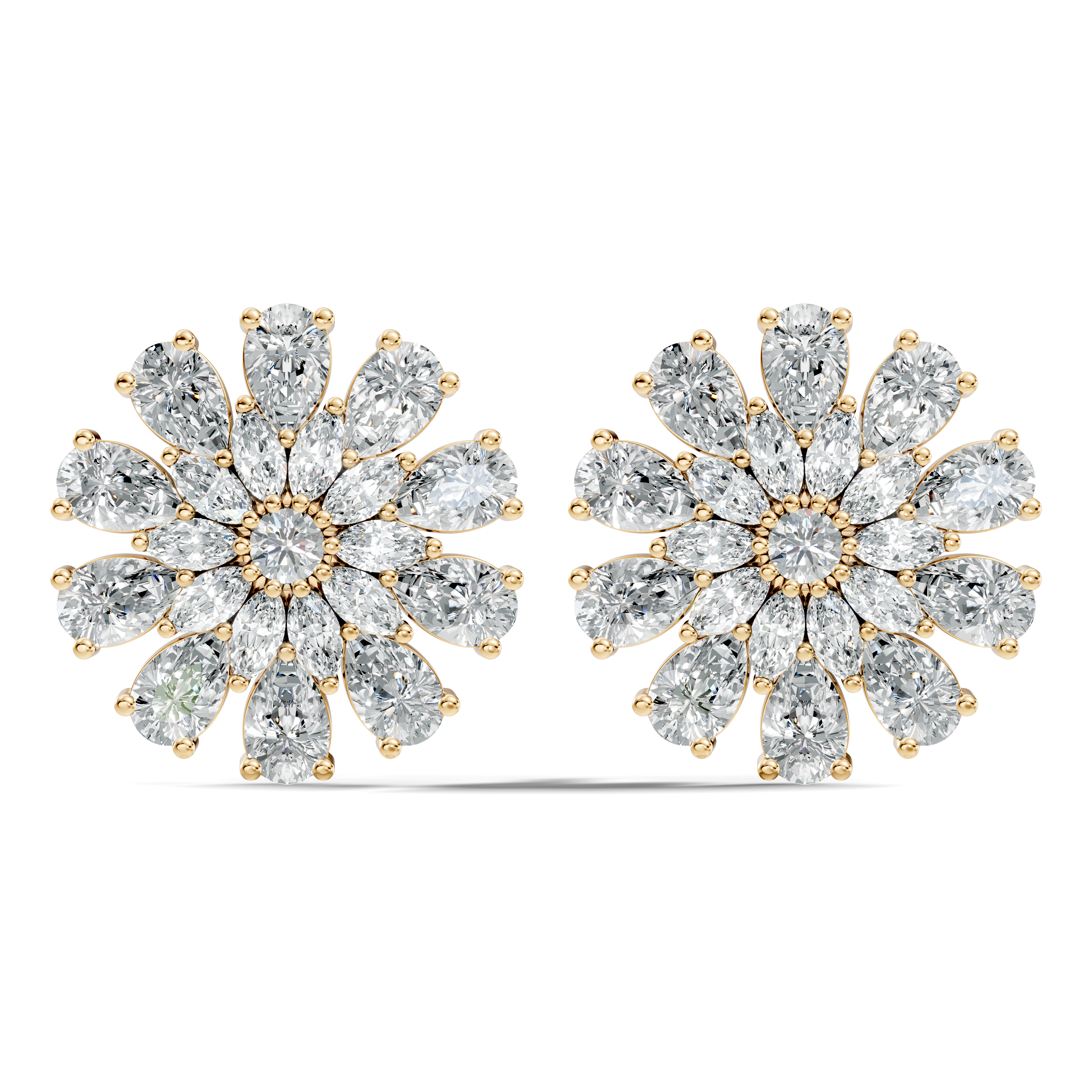 Pear, Marquise & Round Diamond Floral Sunburst Cluster Stud