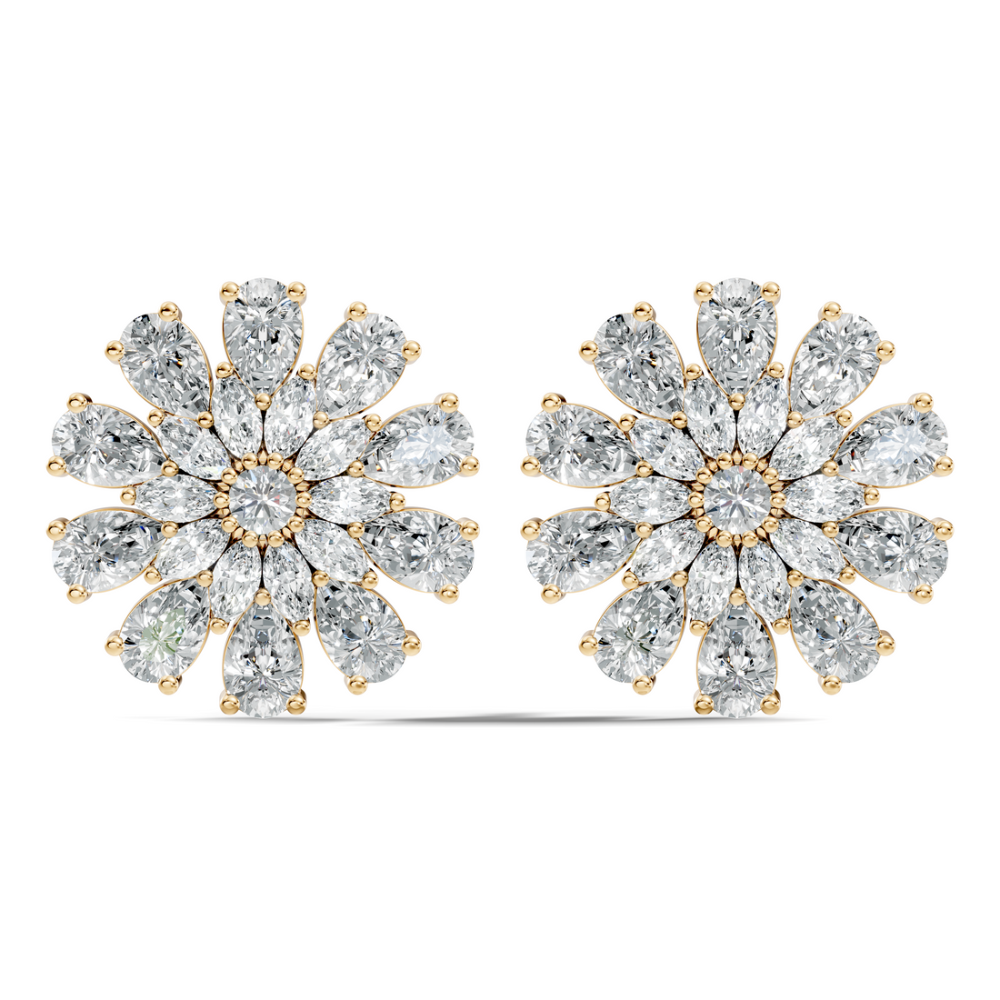 Pear, Marquise & Round Diamond Floral Sunburst Cluster Stud