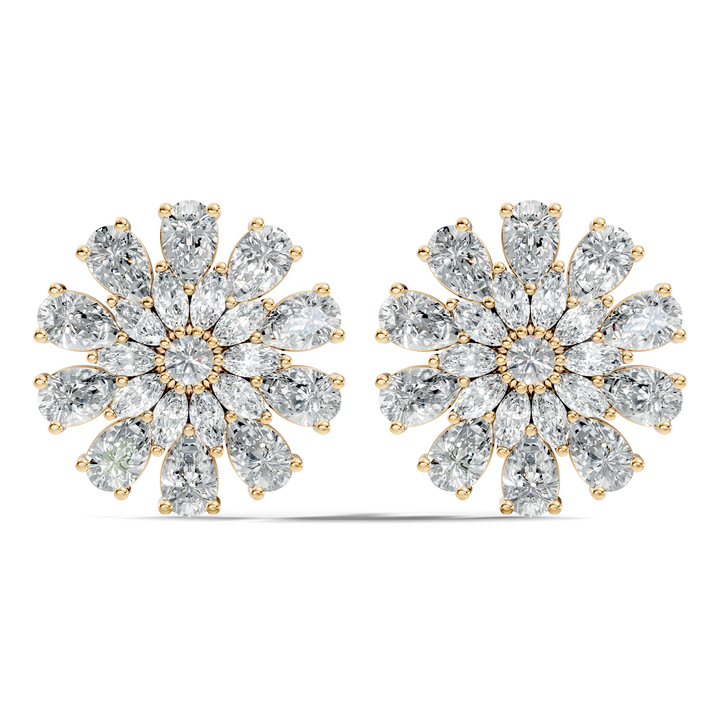 Pear, Marquise & Round Diamond Floral Sunburst Cluster Stud