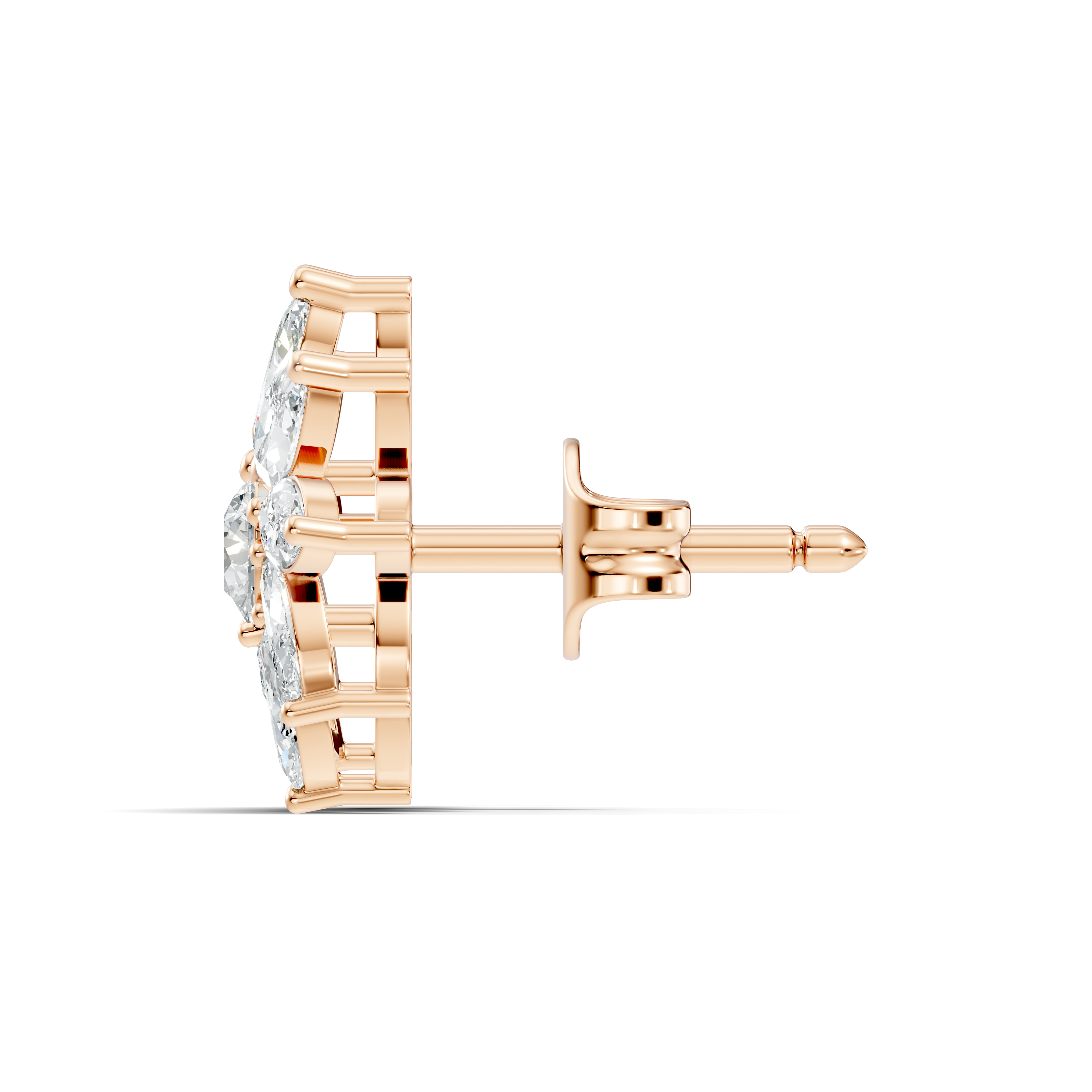 Marquise & Round Diamond Asymmetric Pinwheel Cluster Stud