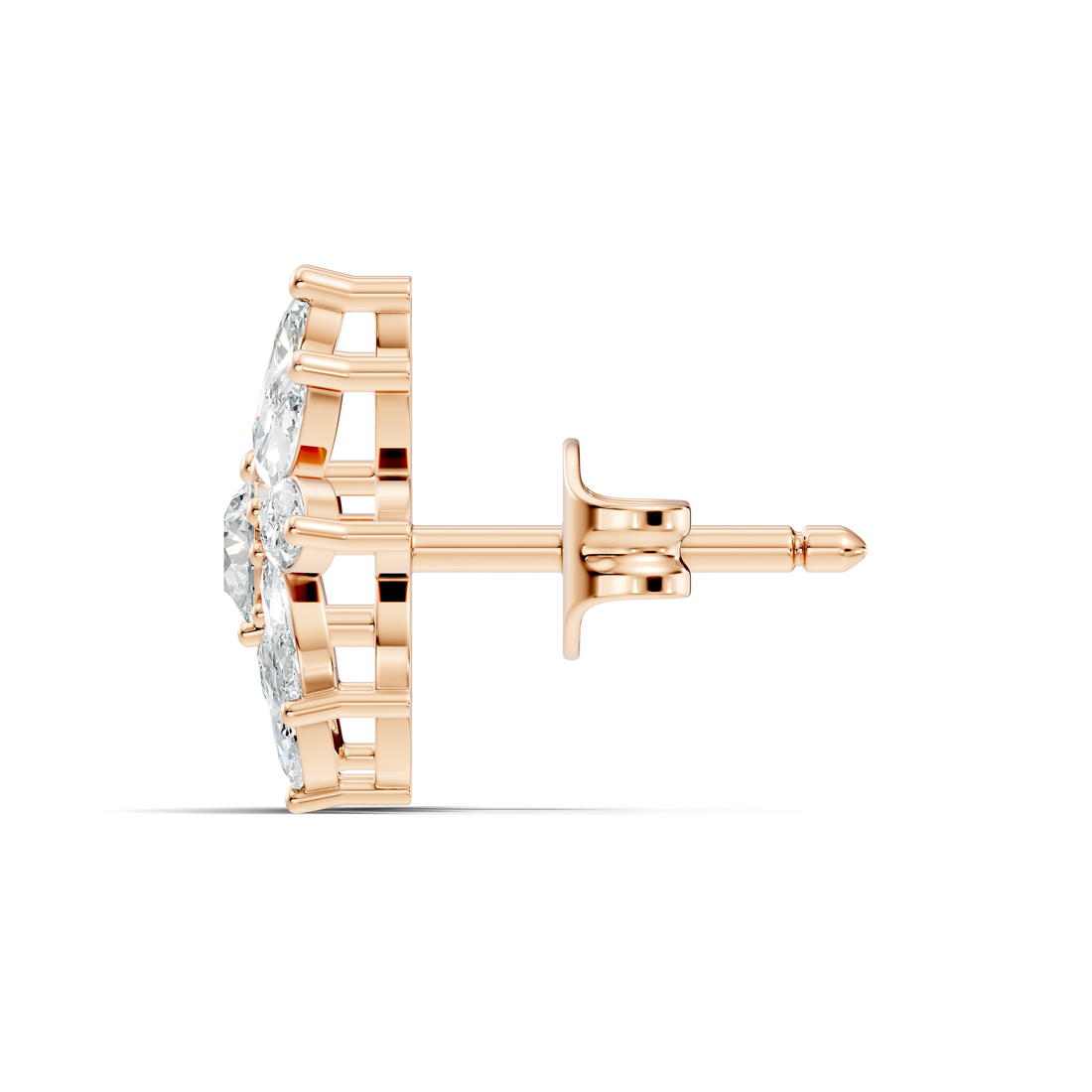 Marquise & Round Diamond Asymmetric Pinwheel Cluster Stud