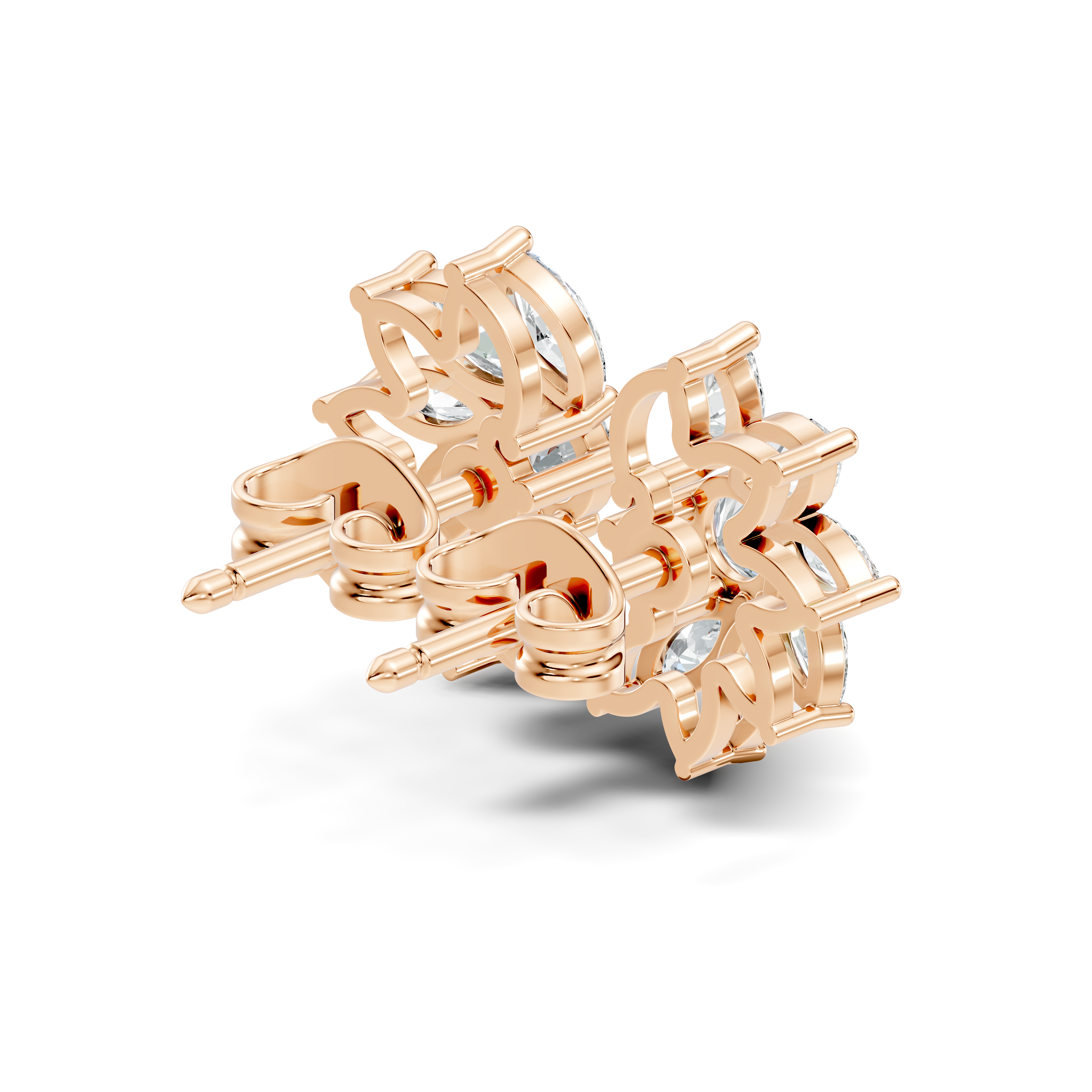 Marquise & Round Diamond Asymmetric Pinwheel Cluster Stud
