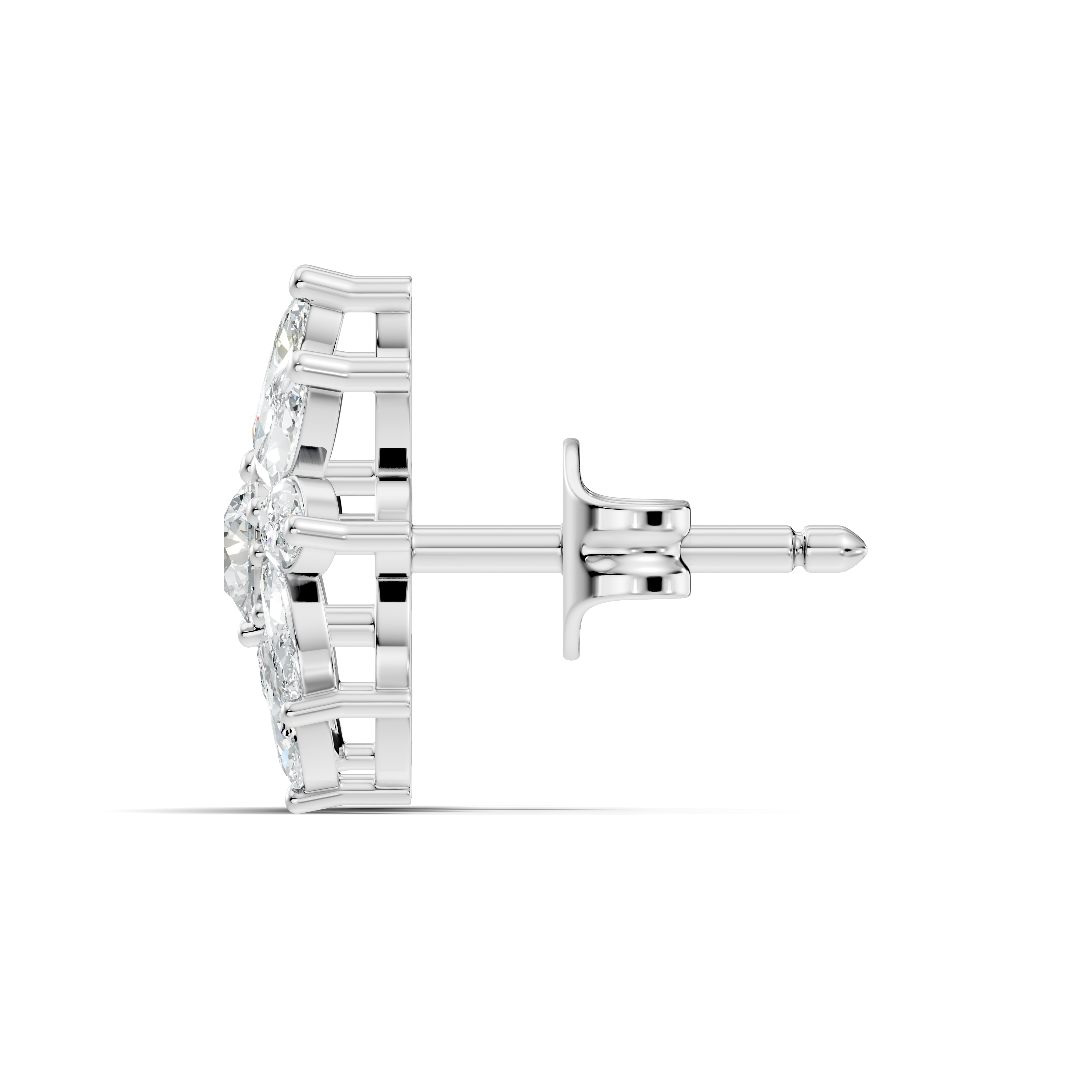 Marquise & Round Diamond Asymmetric Pinwheel Cluster Stud