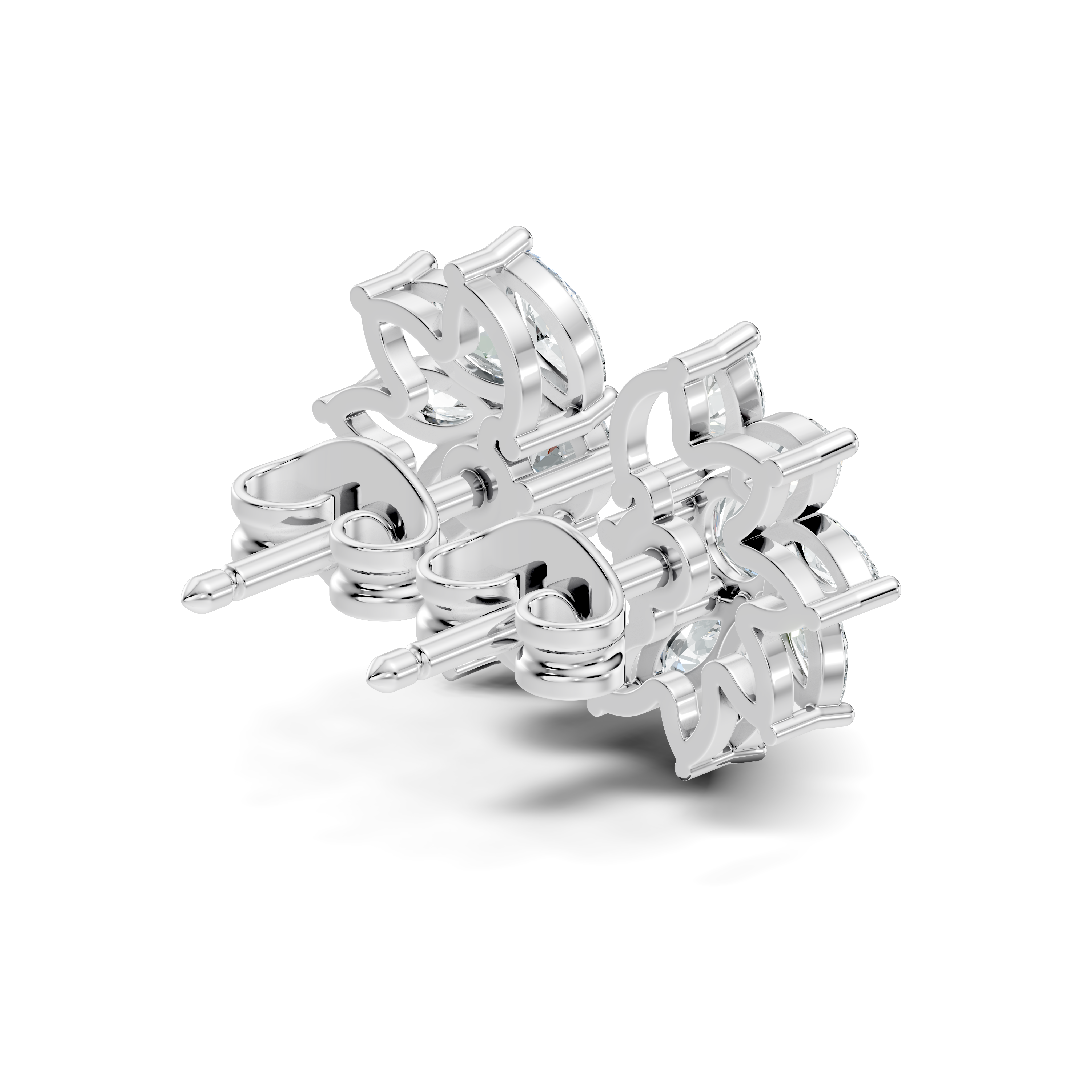 Marquise & Round Diamond Asymmetric Pinwheel Cluster Stud