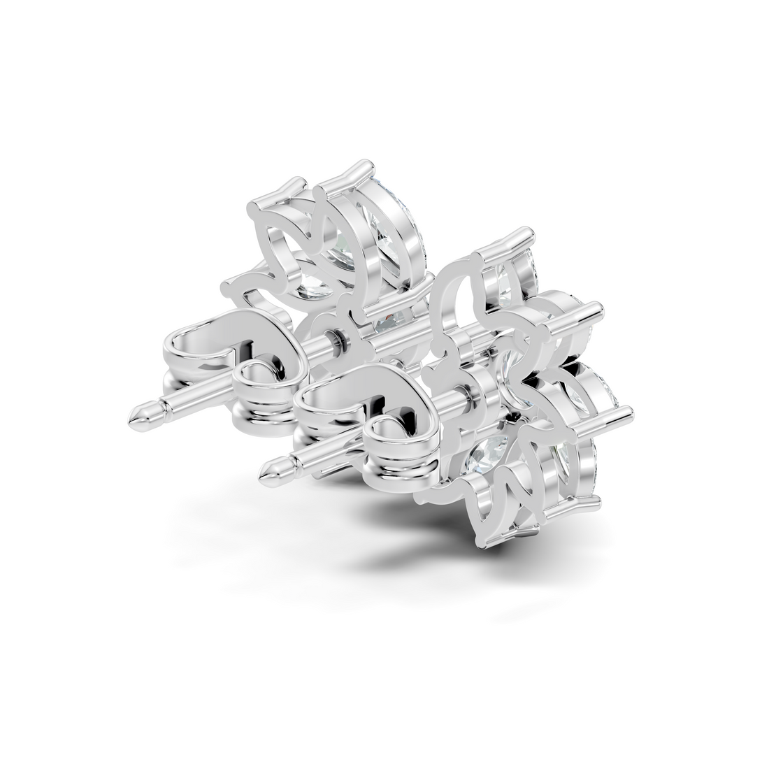 Marquise & Round Diamond Asymmetric Pinwheel Cluster Stud