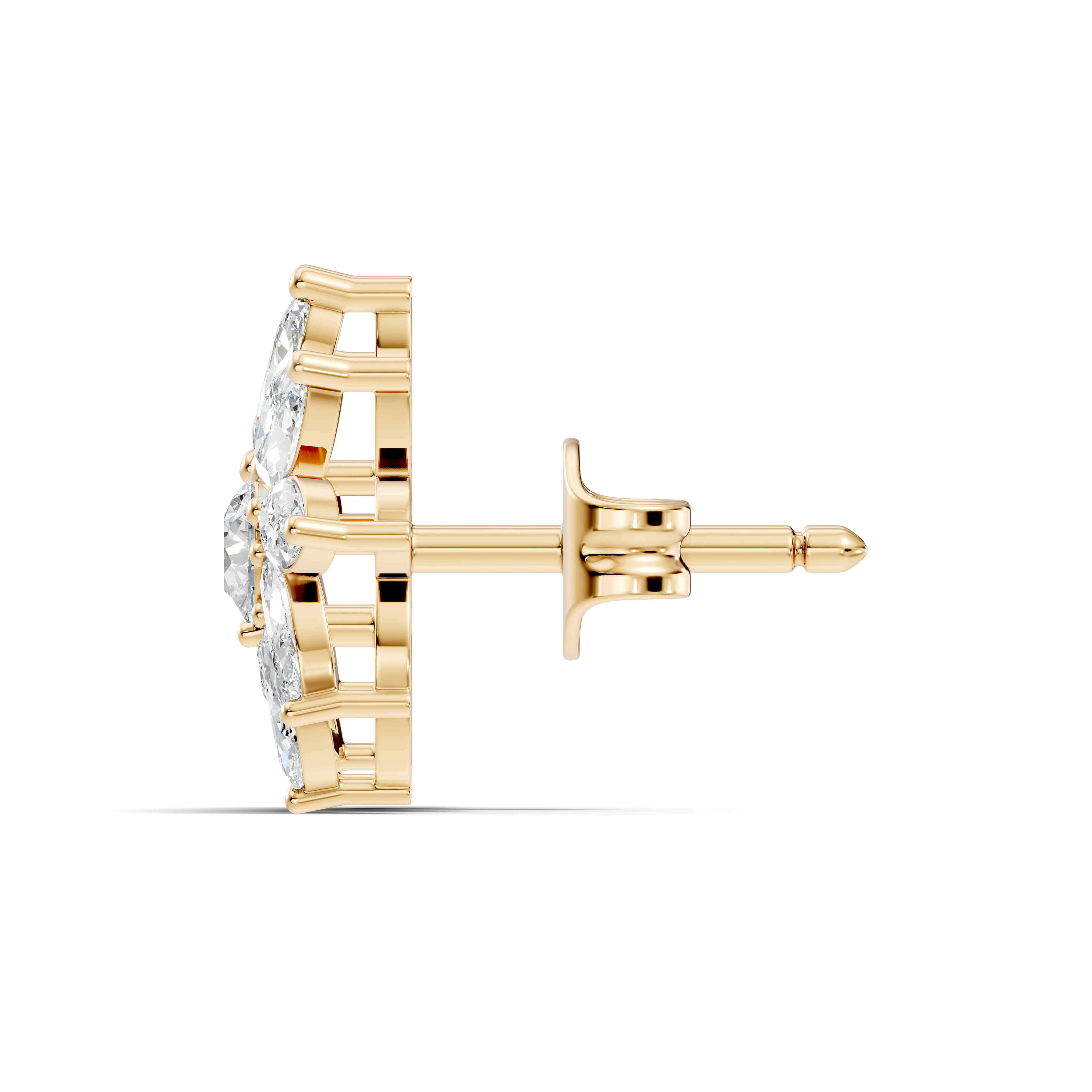 Marquise & Round Diamond Asymmetric Pinwheel Cluster Stud