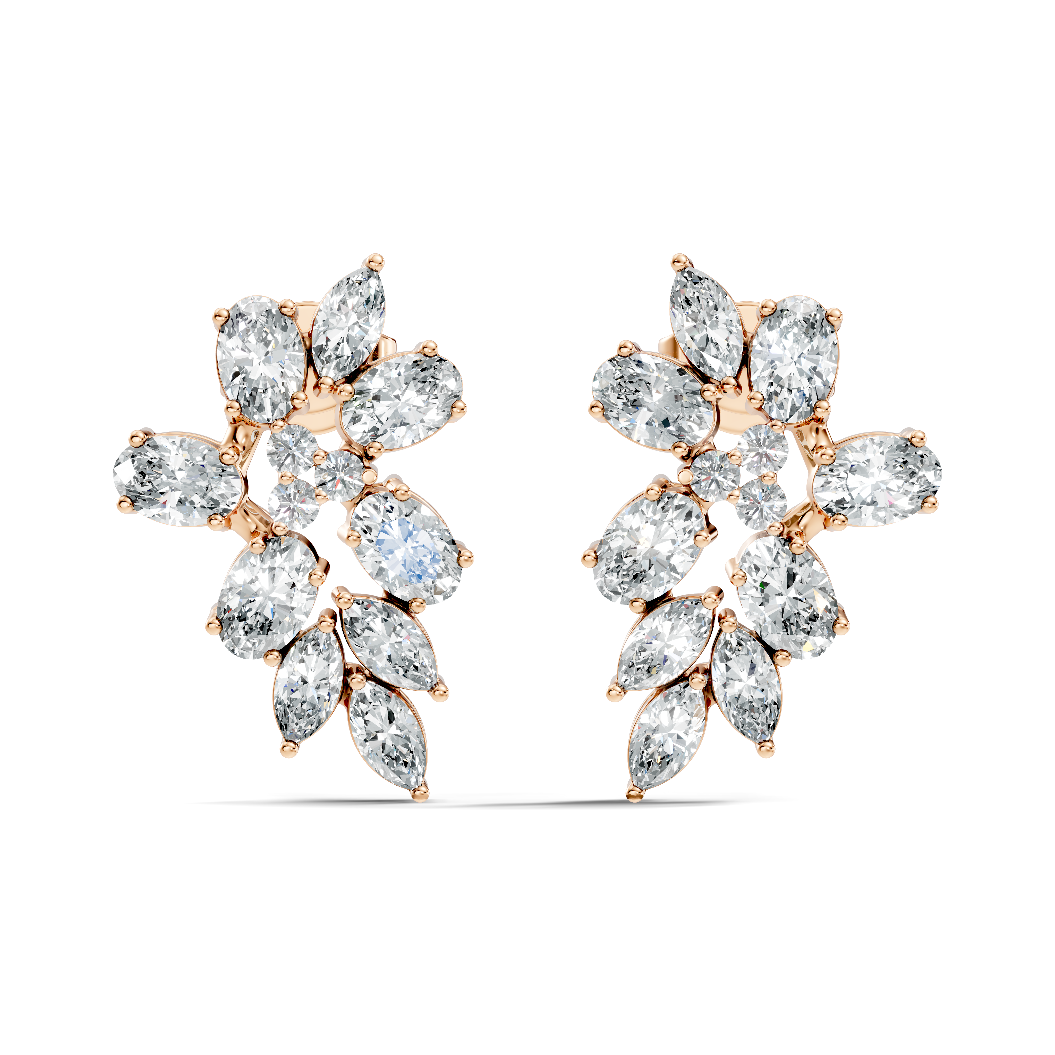Mixed-Cut Floral Cluster Stud