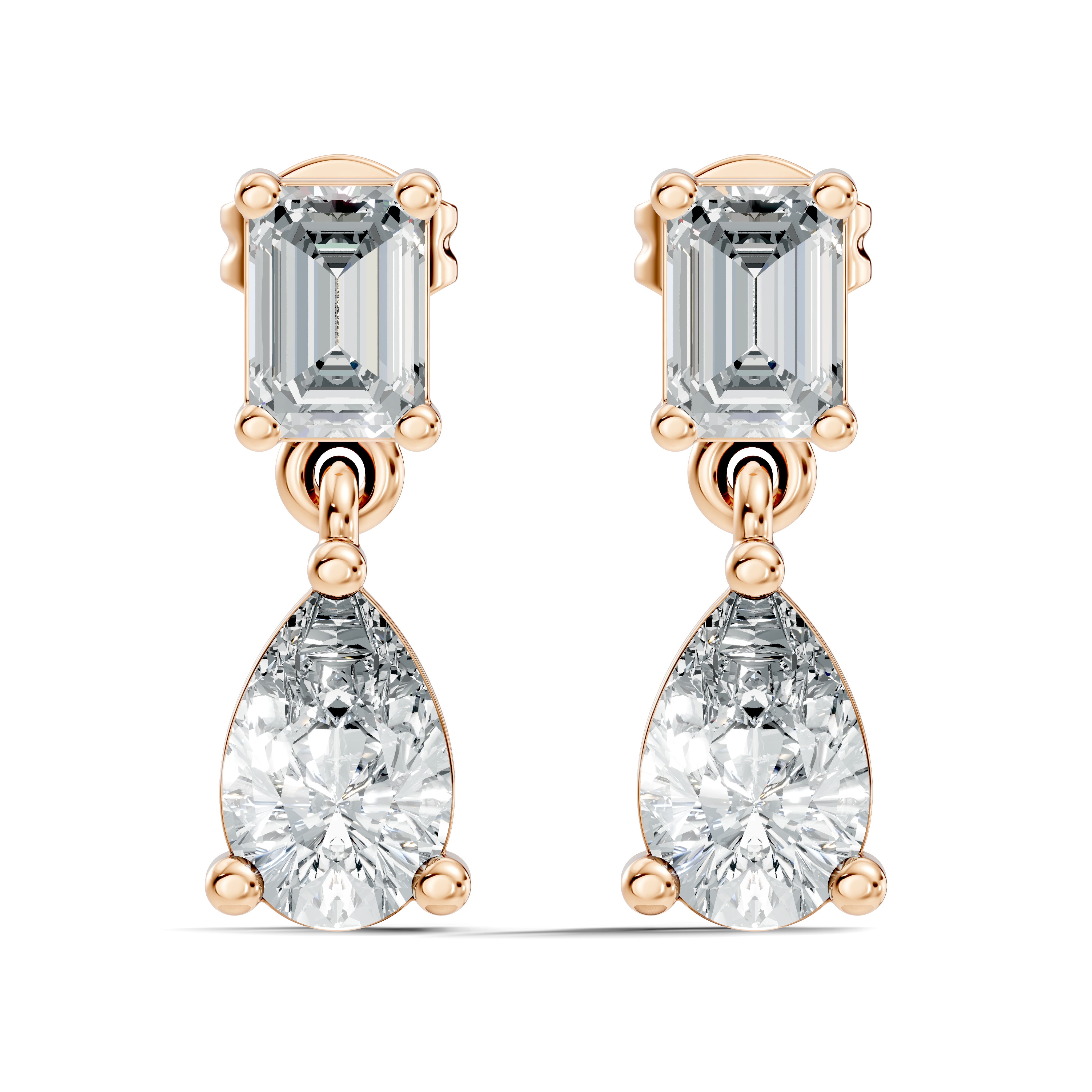 Emerald & Pear Cut Diamond Two-Stone Drop Earrings