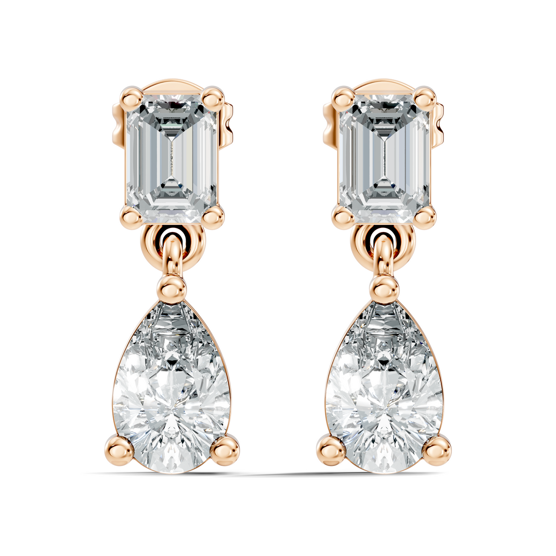 Emerald & Pear Cut Diamond Two-Stone Drop Earrings