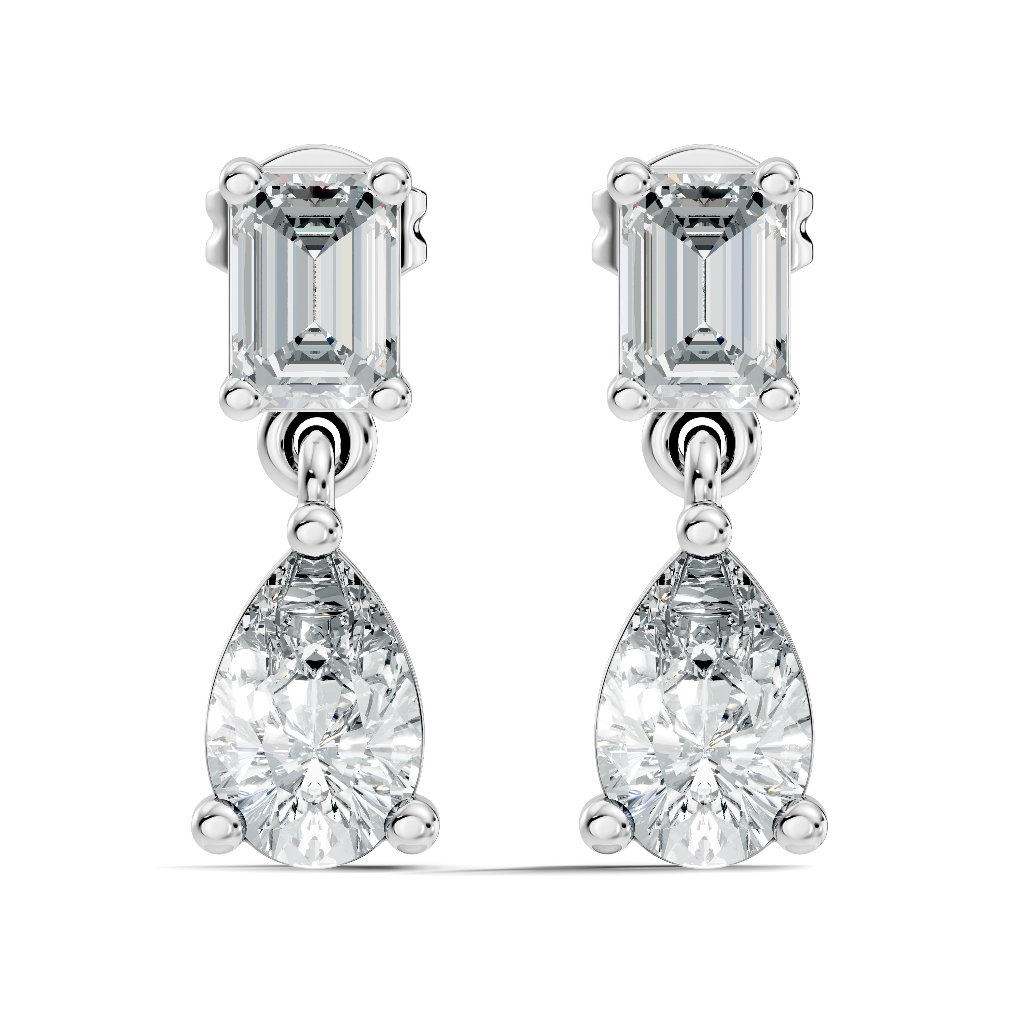 Emerald & Pear Cut Diamond Two-Stone Drop Earrings