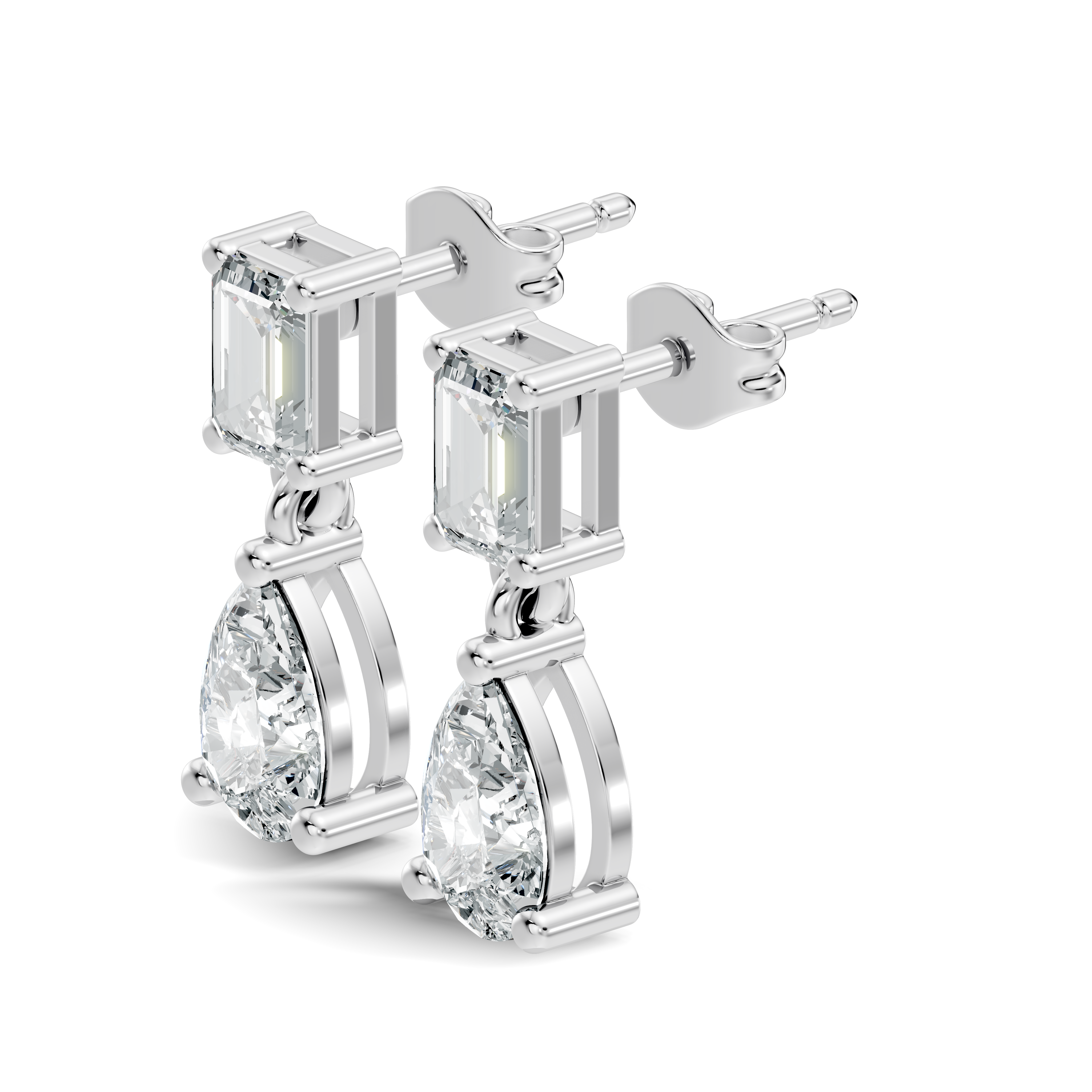 Emerald & Pear Cut Diamond Two-Stone Drop Earrings