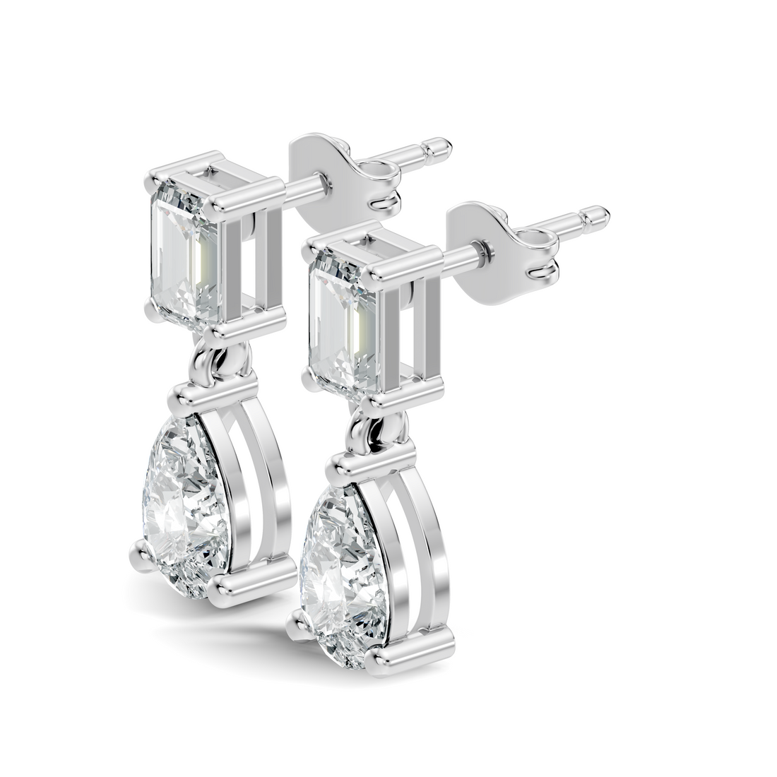 Emerald & Pear Cut Diamond Two-Stone Drop Earrings