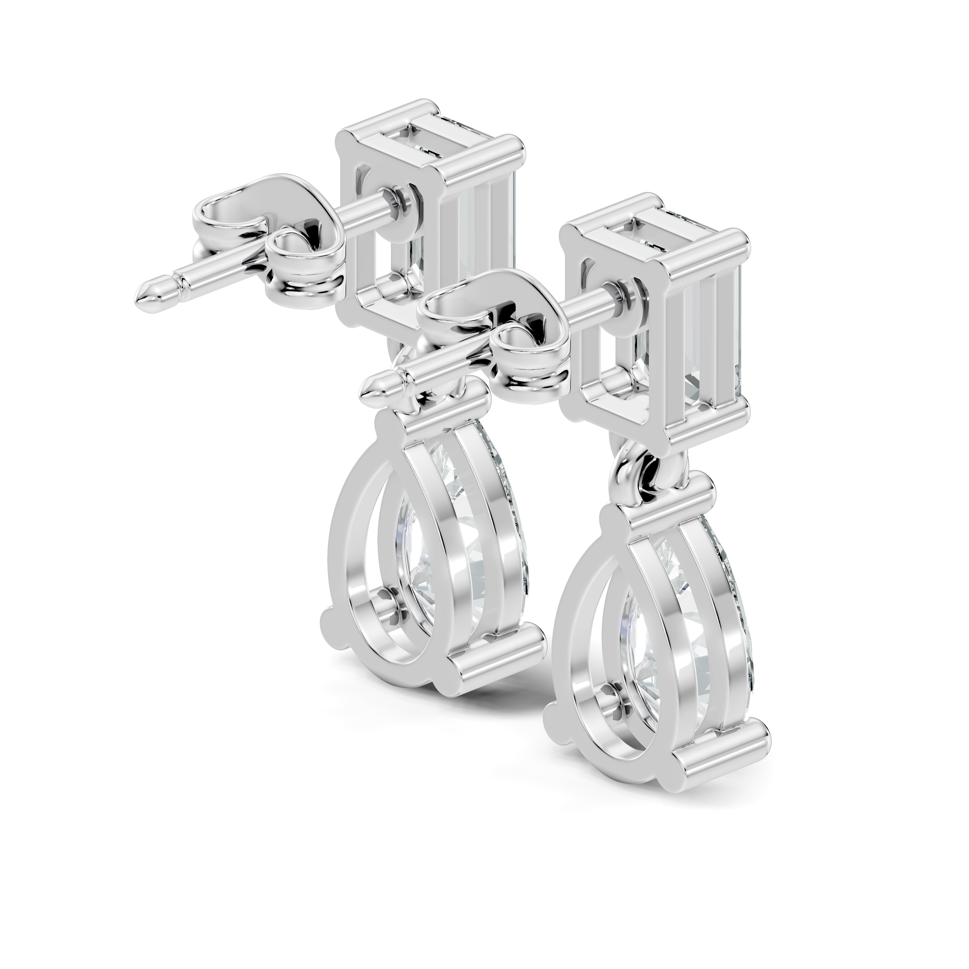 Emerald & Pear Cut Diamond Two-Stone Drop Earrings