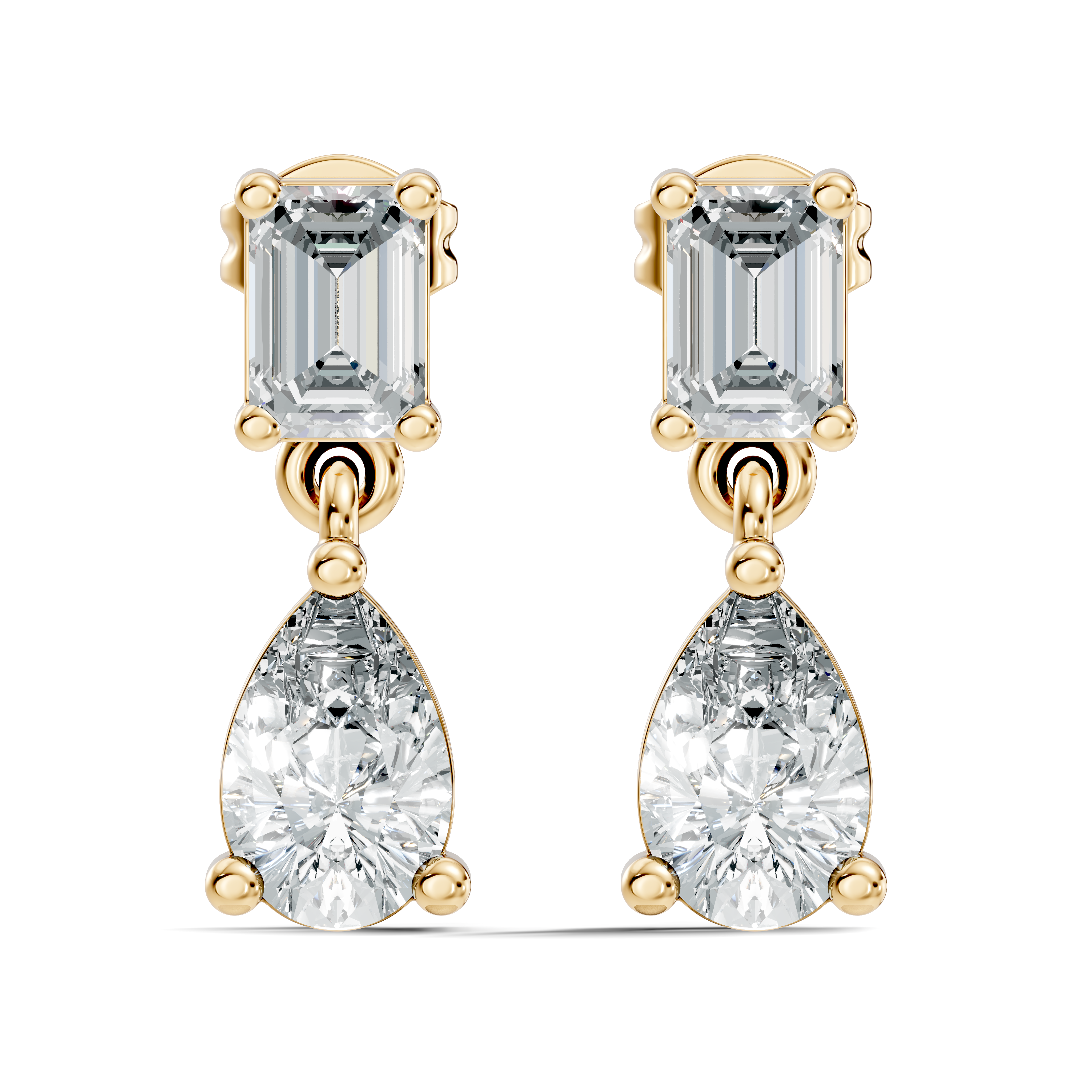 Emerald & Pear Cut Diamond Two-Stone Drop Earrings